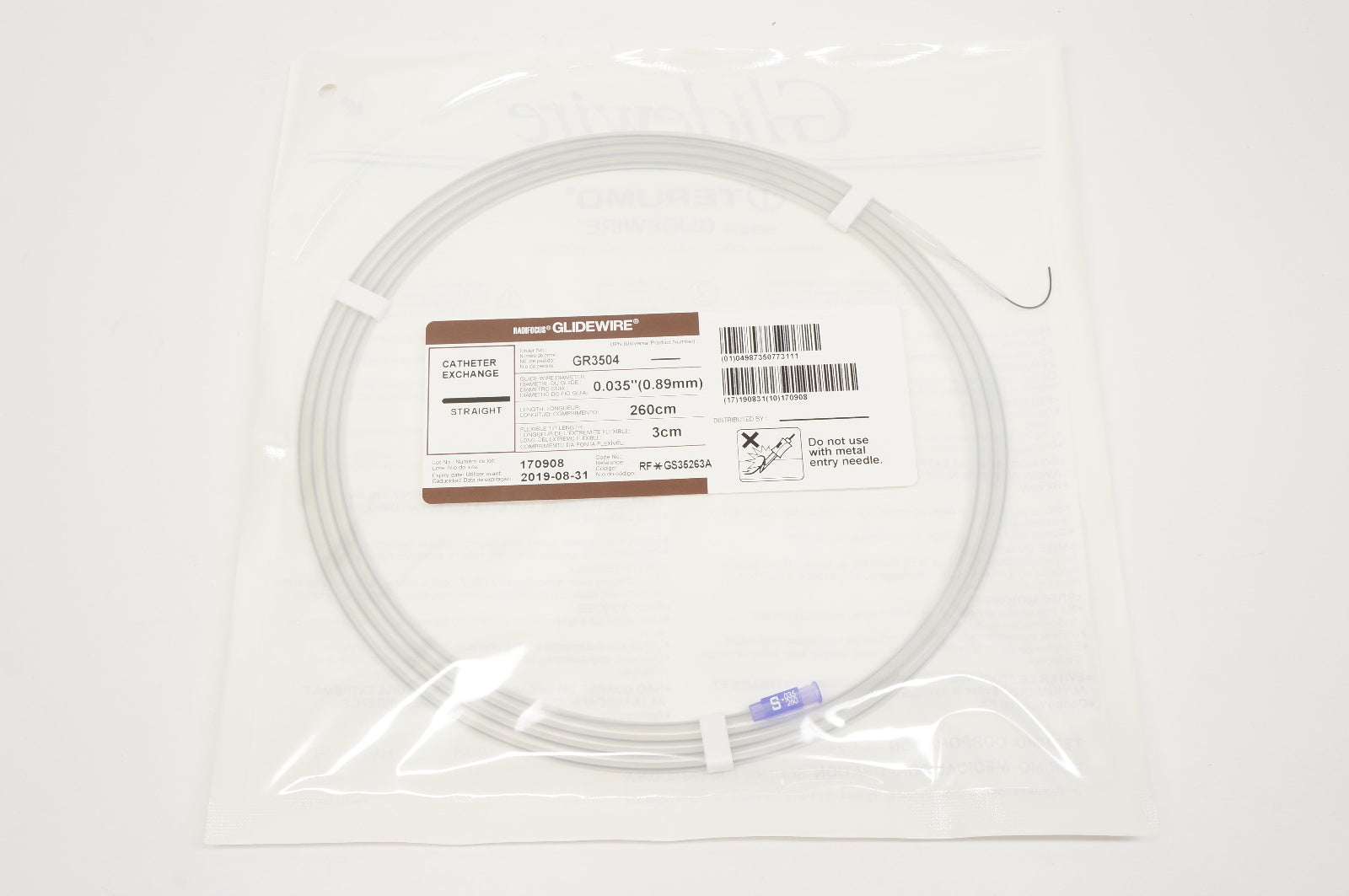 Terumo GR3504 Glidewire Straight 0.035inch x 260cm x 3cm (x)