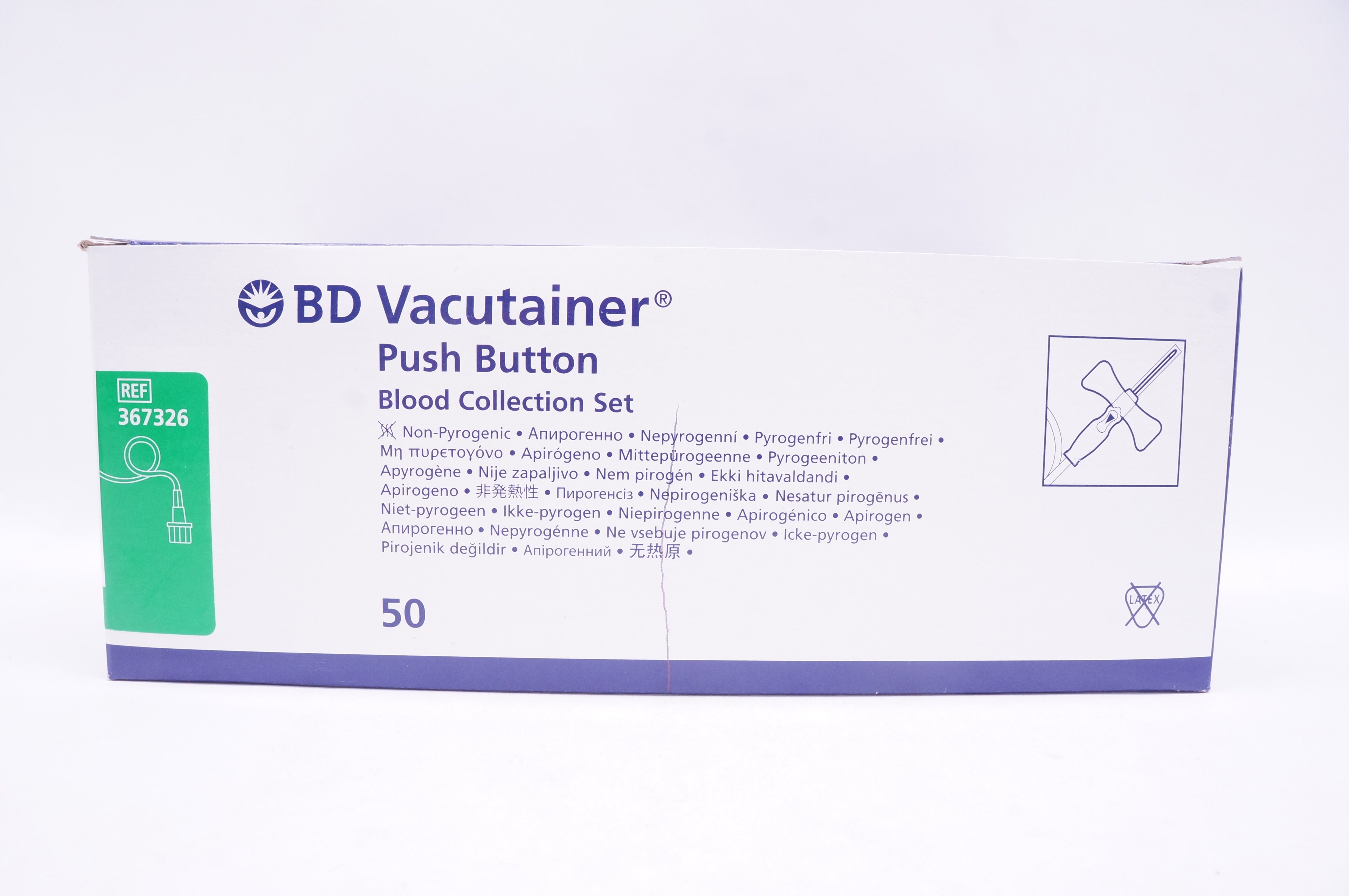 BD 367326 Push Button Blood Collection Set 21G x 3/4inch x 12inch (x) -Box of 50
