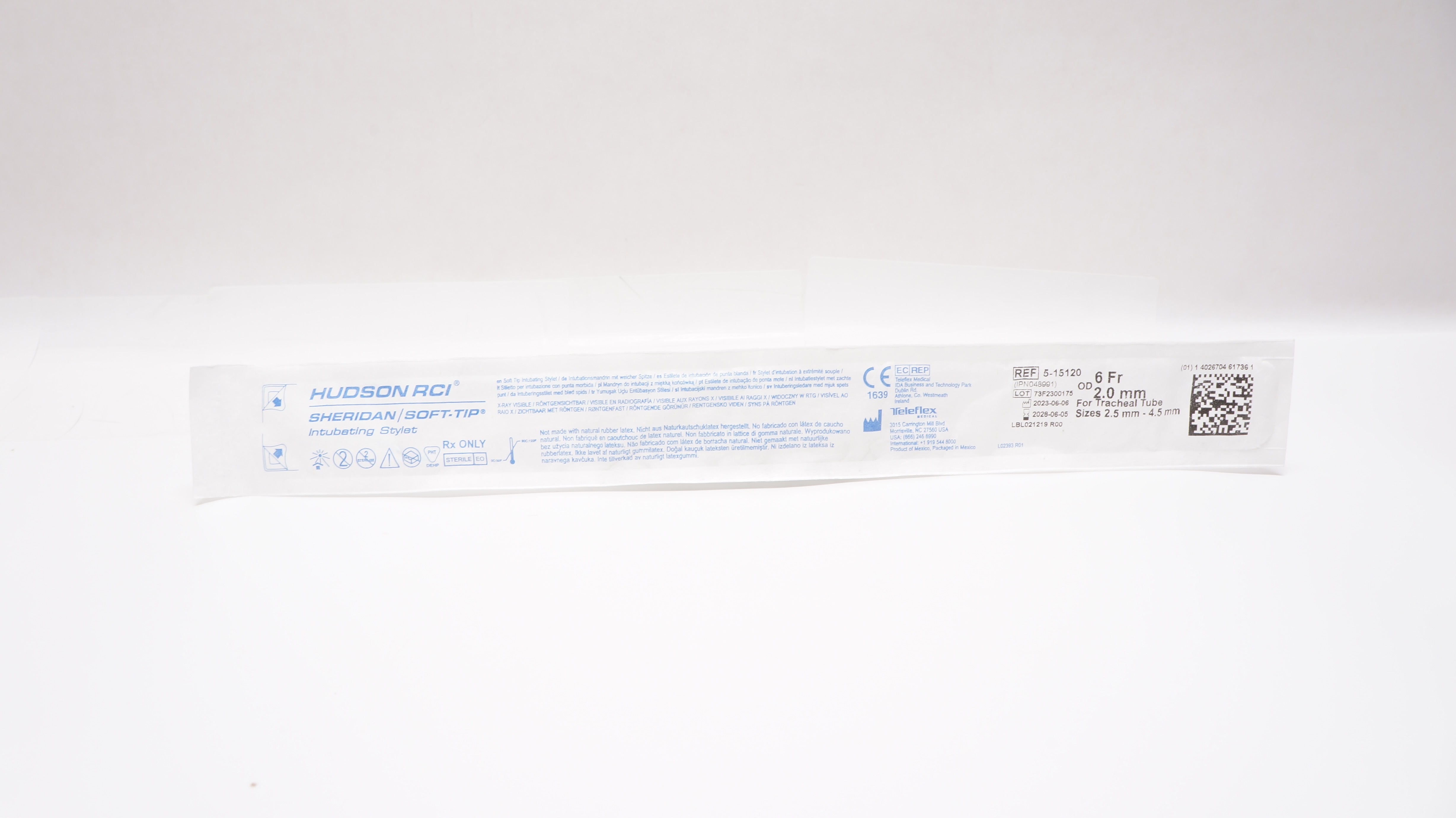 Teleflex 5-15120 Hudson RCI Soft Tip Intubating Stylet 6Fr x 2.0mm OD