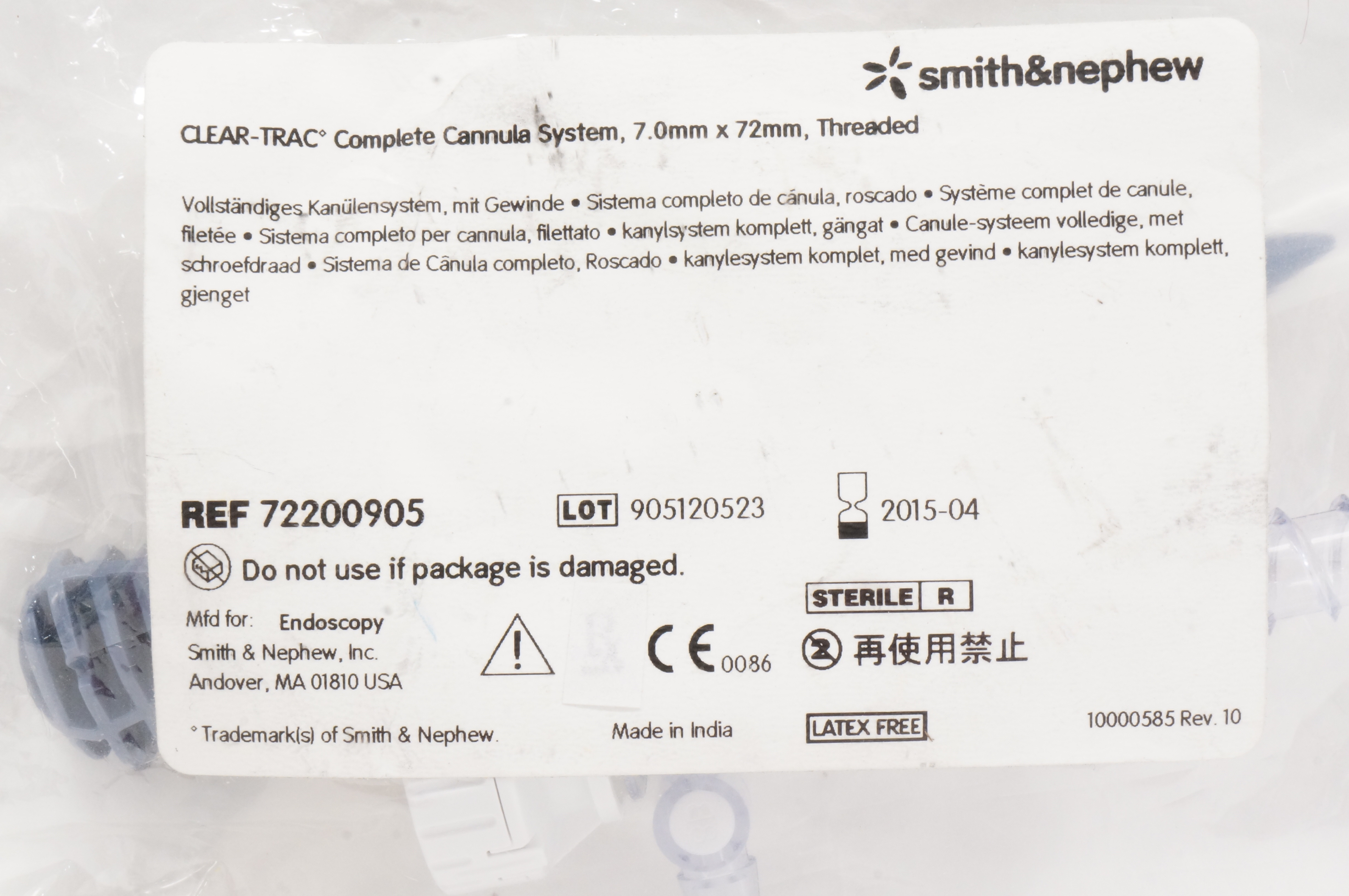 Smith&Nephew 72200905 Complete Cannula System, Threaded 7.0mm x