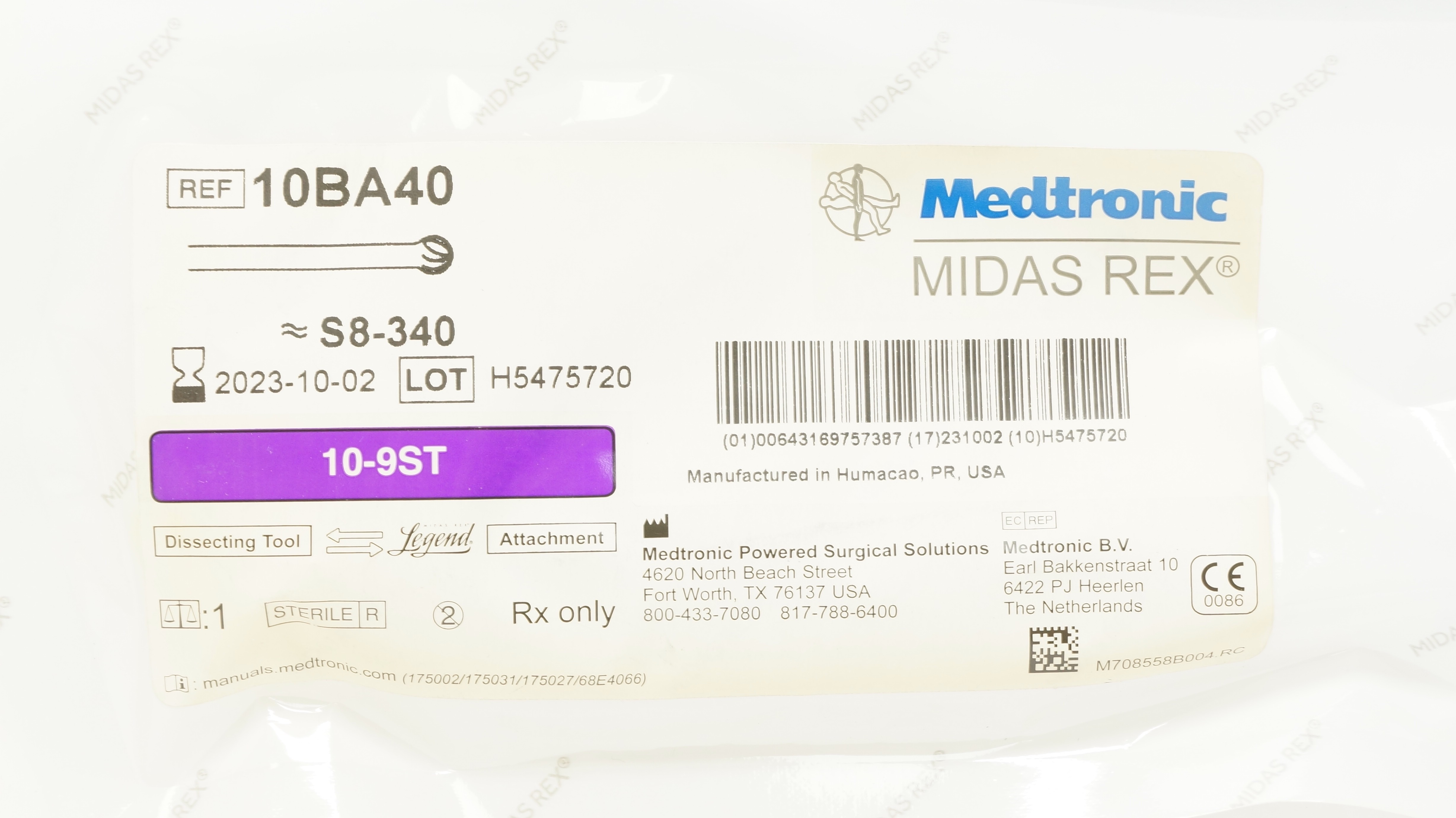 Medtronic 10BA40 Midas Rex S8-340 10-9St Dissecting Tool (x)