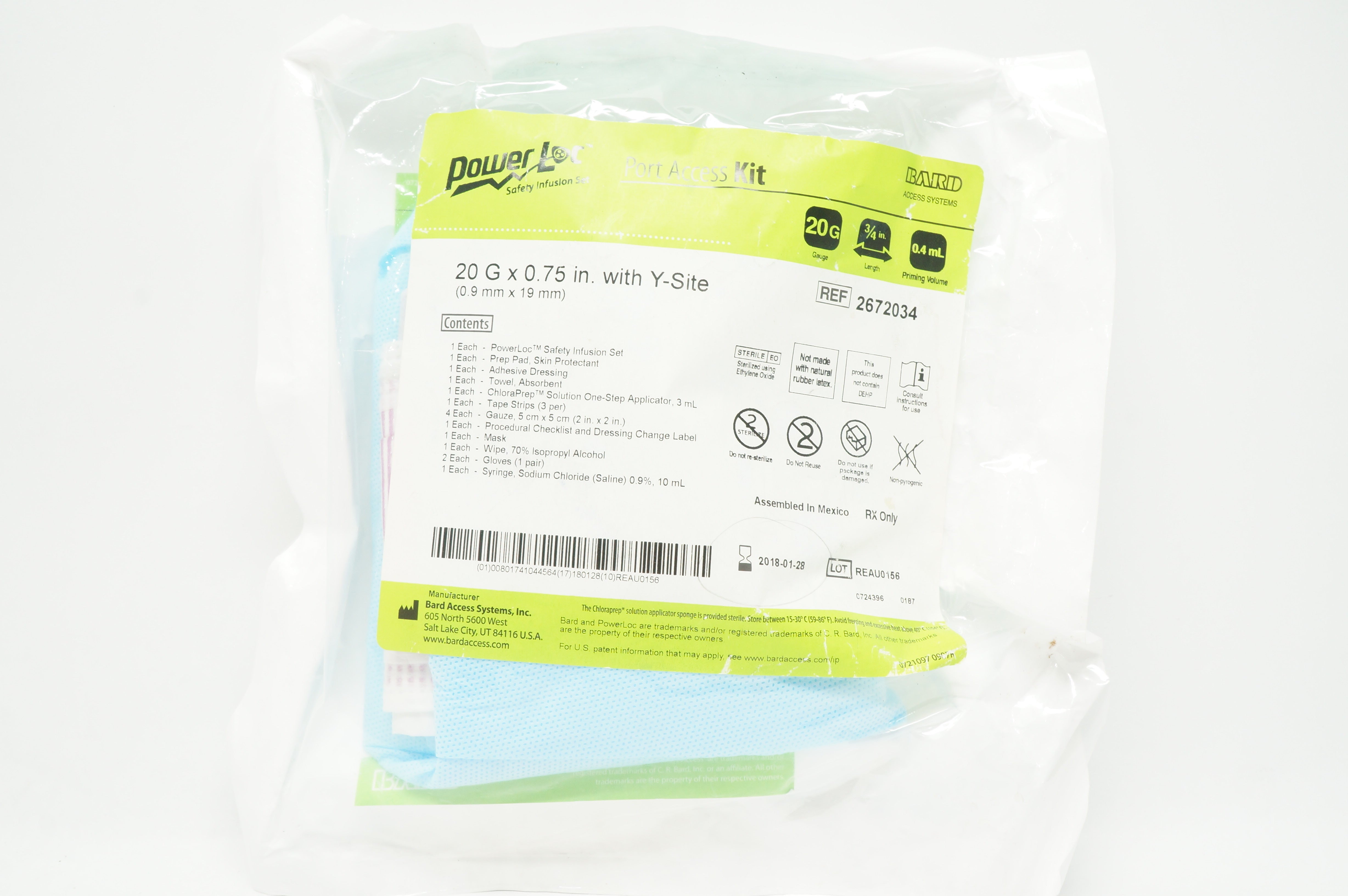 Bard 2672034 Power Loc Port Access Kit 20G x 0.75in with Y-Site (x)