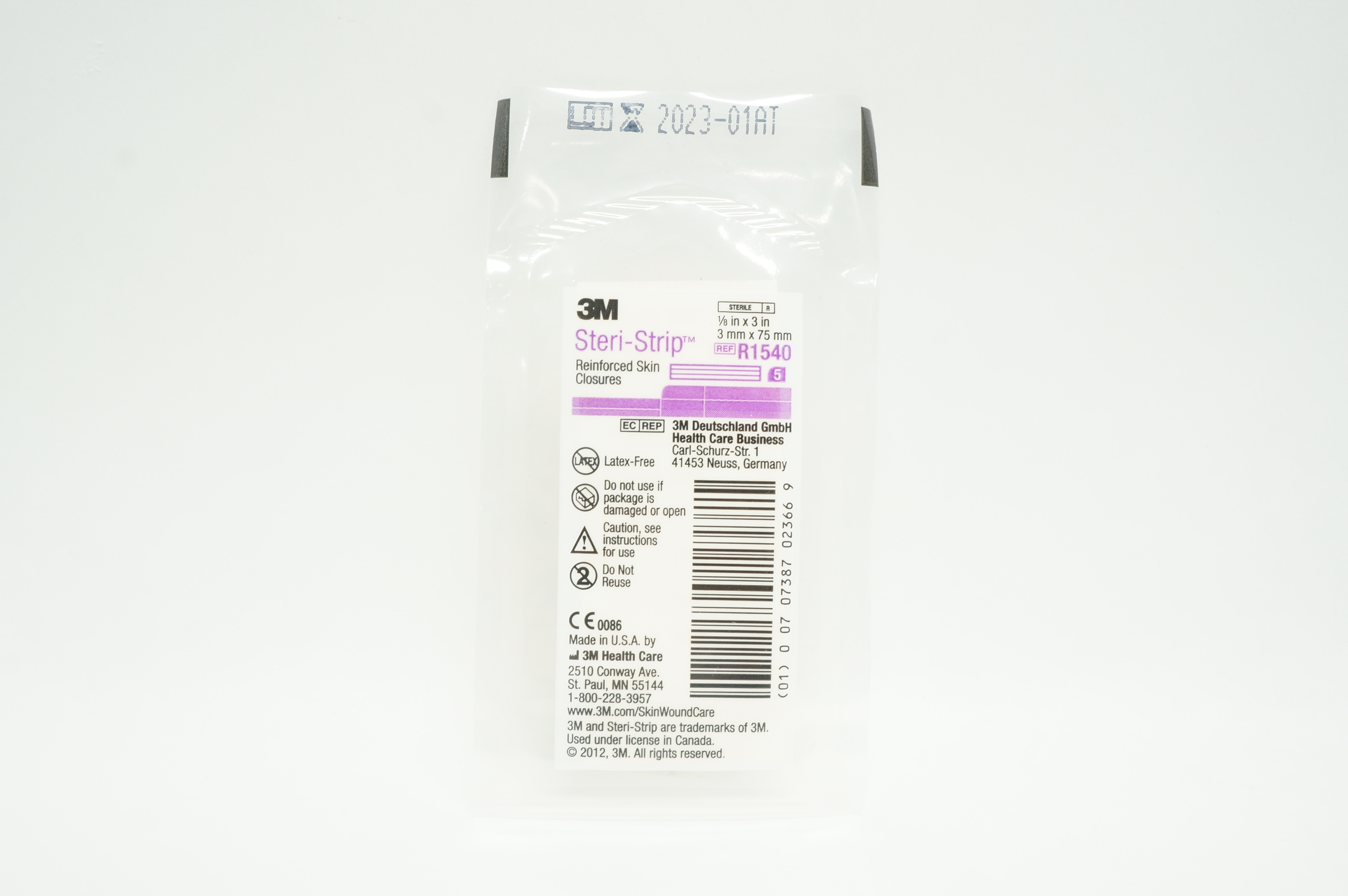 3M R1540 Steri-Strip Reinforced Skin Closures 1/8inch x 3inch - Packet of 5