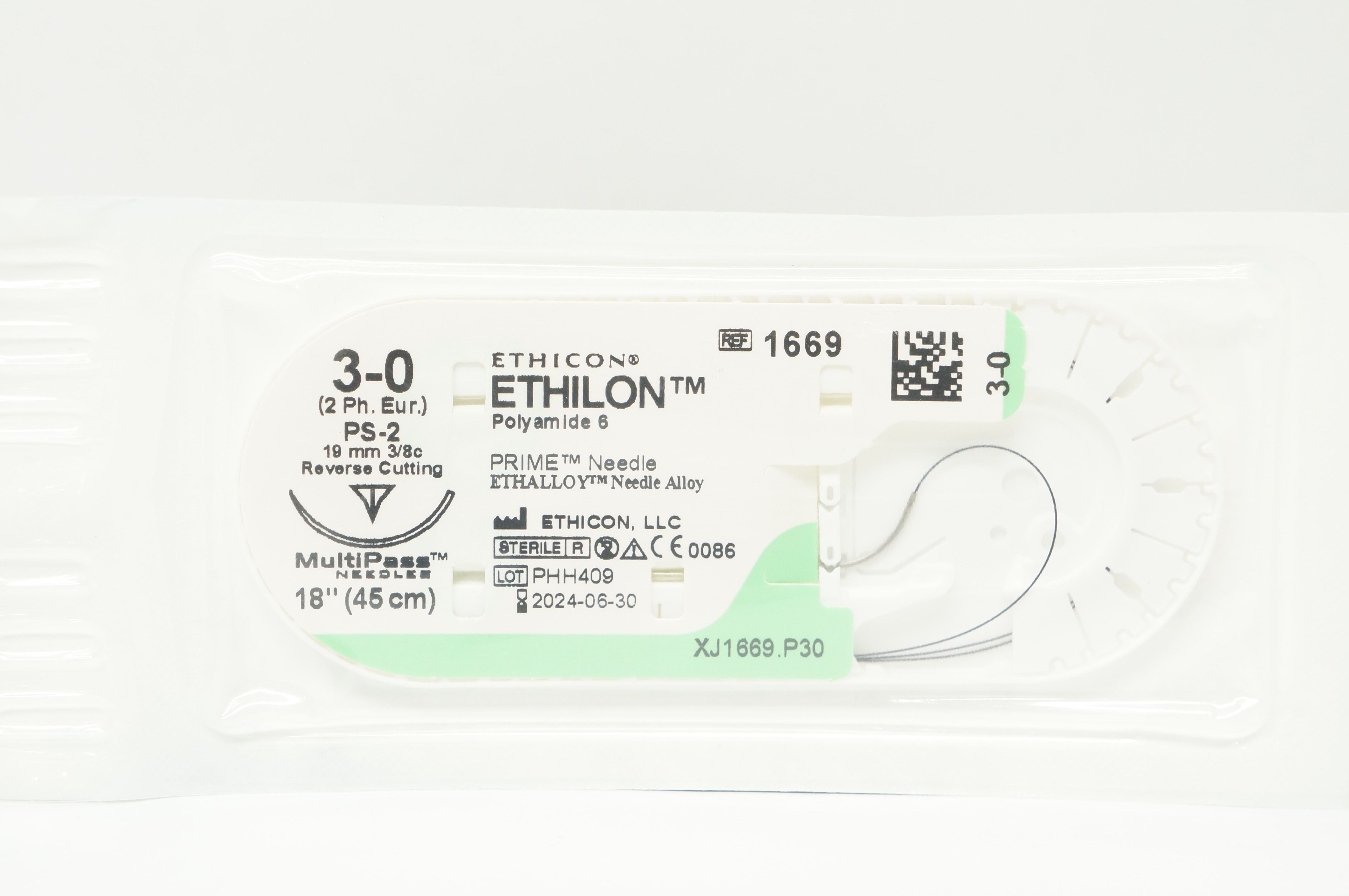 Ethicon 1669 3-0 ETHILON PS-2 19mm 3/8c Reverse Cutting 18inch