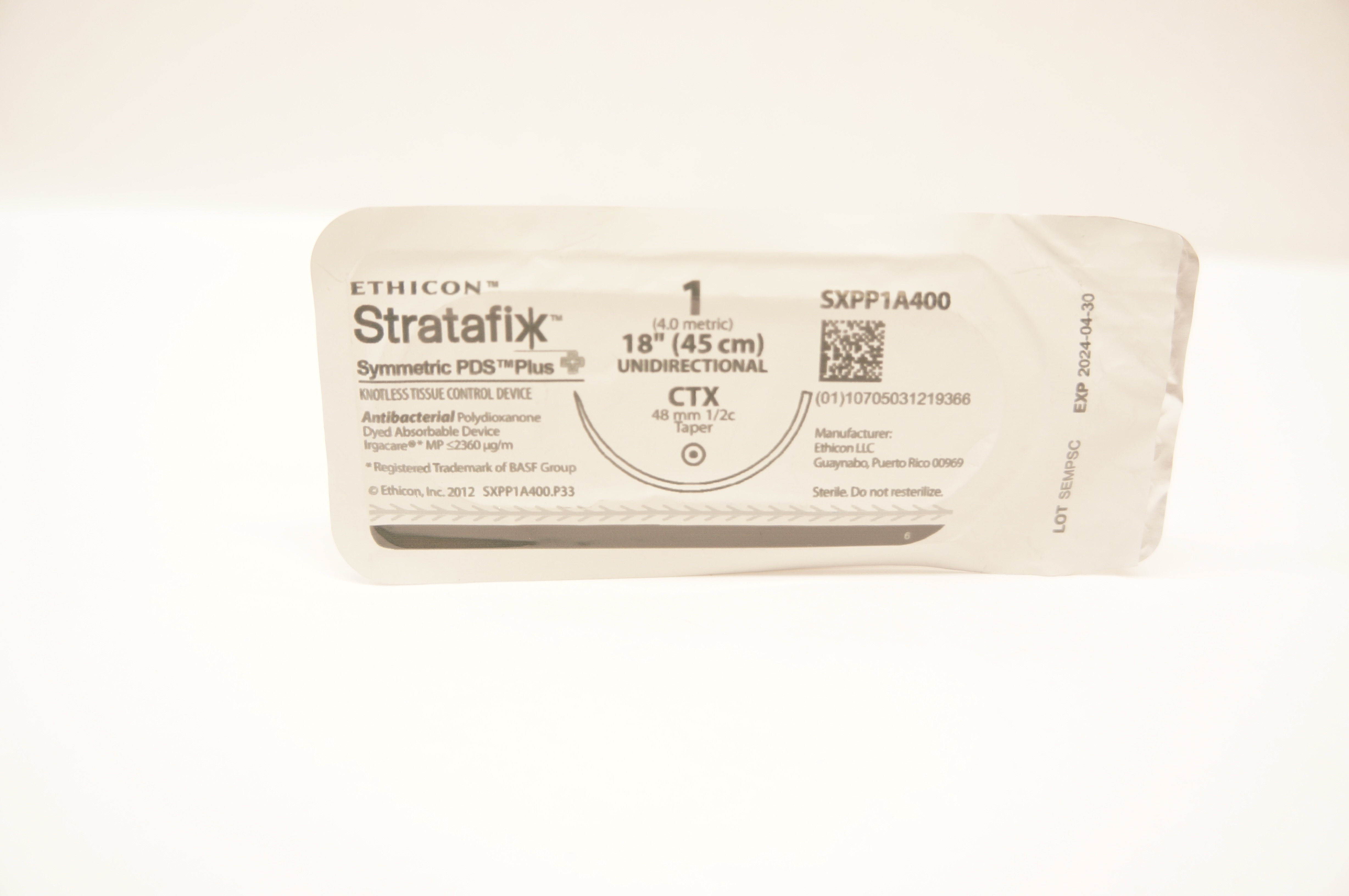 Ethicon SXPP1A400 1 Stratafix Tissue Control Device CTX 48mm 1/2c Taper 18inch