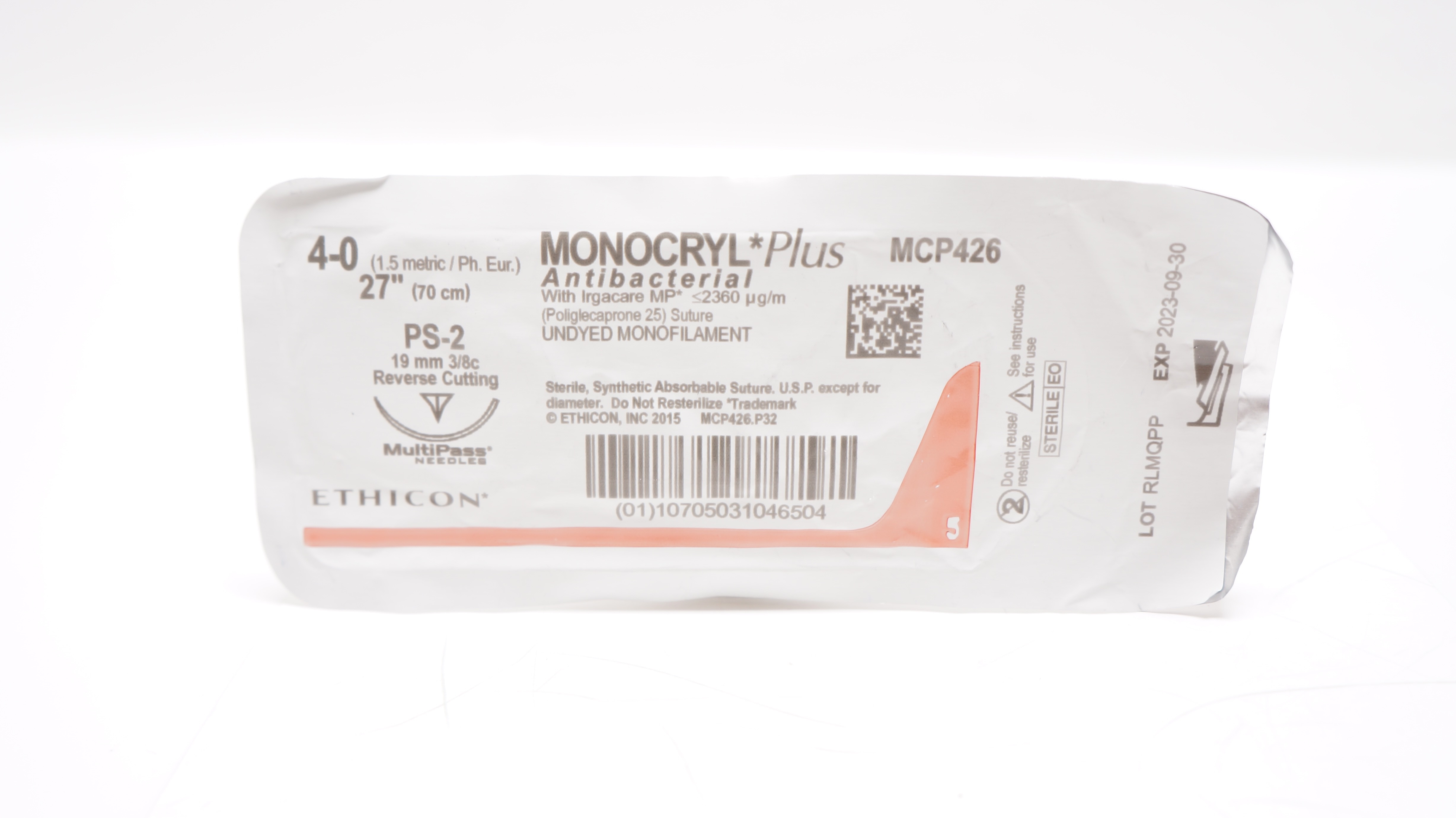 Ethicon MCP426 4-0 MONOCRYL Plus, PS-2,  19mm 3/8c Reverse Cutting,  27inch (x)