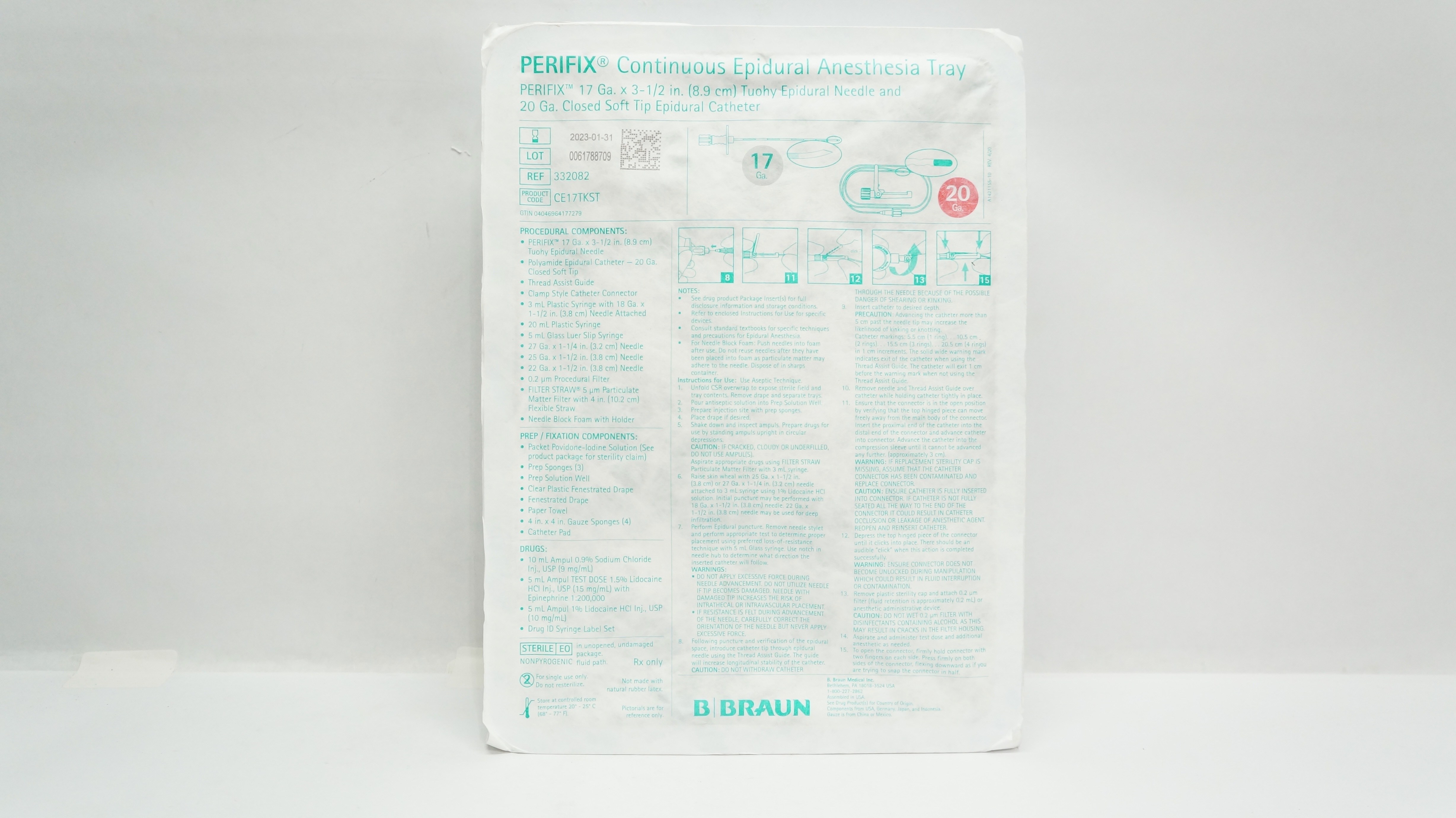 B.Braun 332082 PERIFIX Continuous Epidural Anesthesia Tray 17Ga x 3-1/2inch (x)
