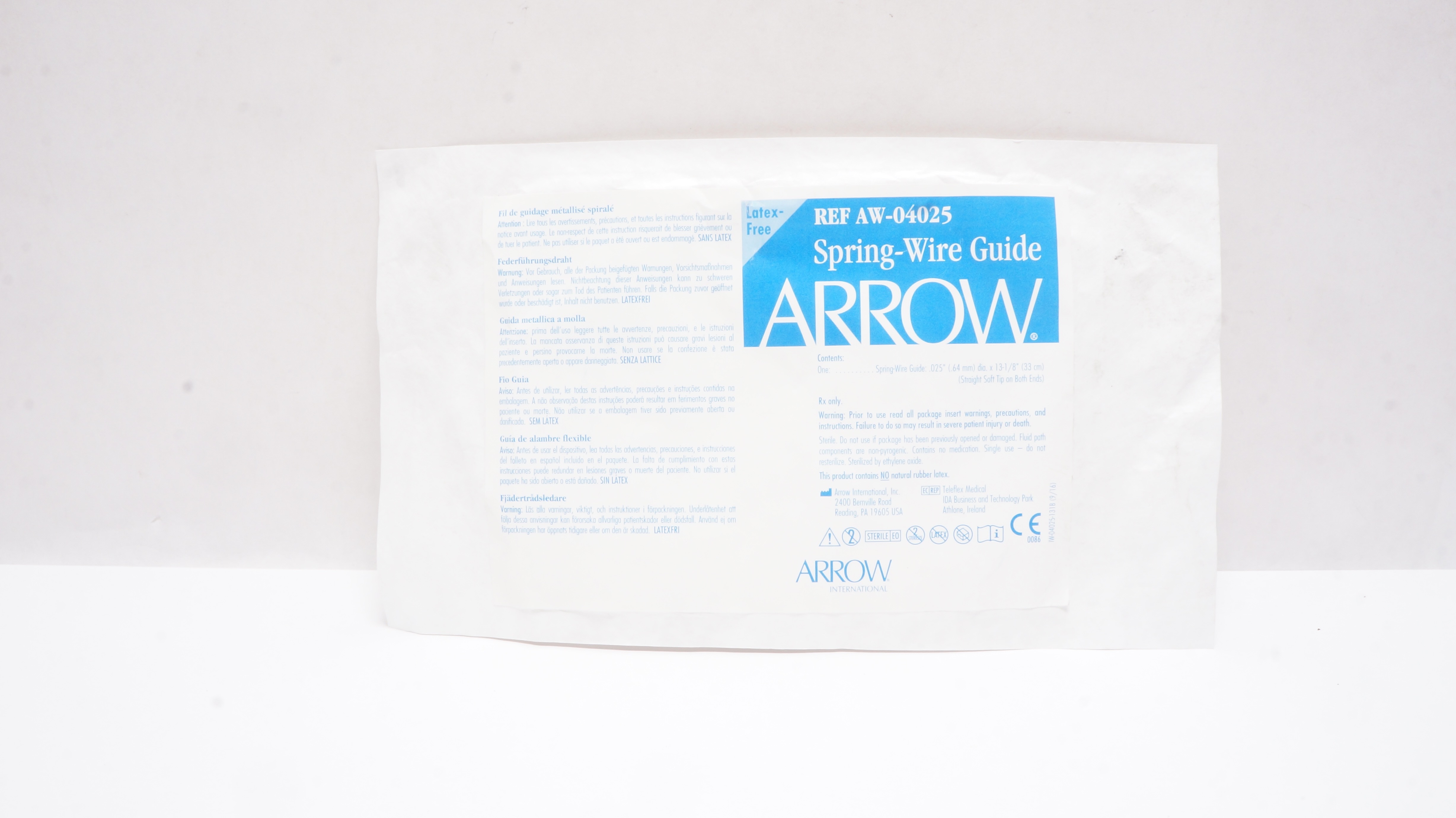 Arrow AW-04025 Spring-Wire Guide, Straight Soft Tip, 0.025inch x 13-1/8inch (x)