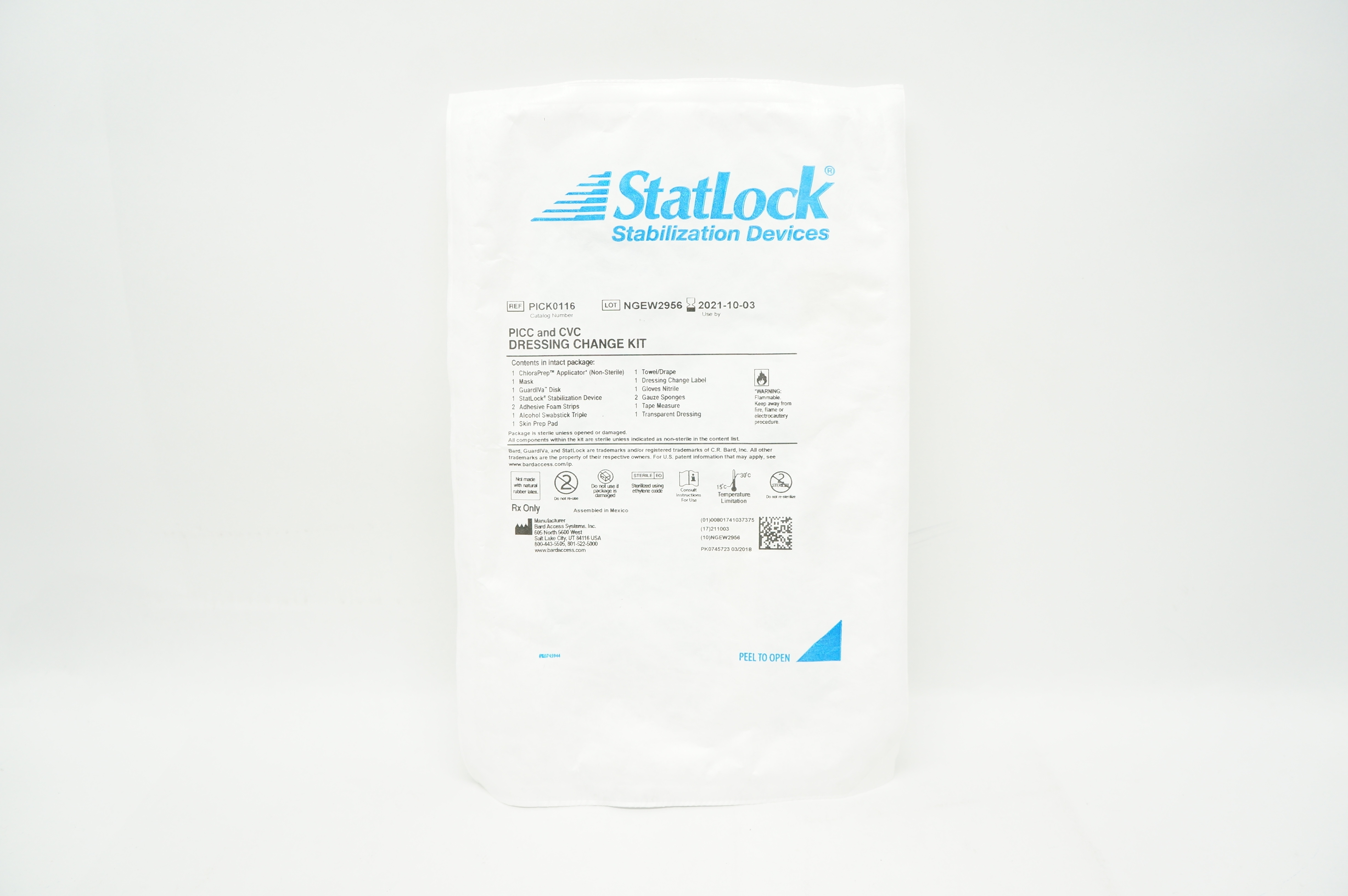 Kit Basic Cvc Dressing Change Bard PICK0116 StatLock PICC and CVC Dressing Change Kit (x)