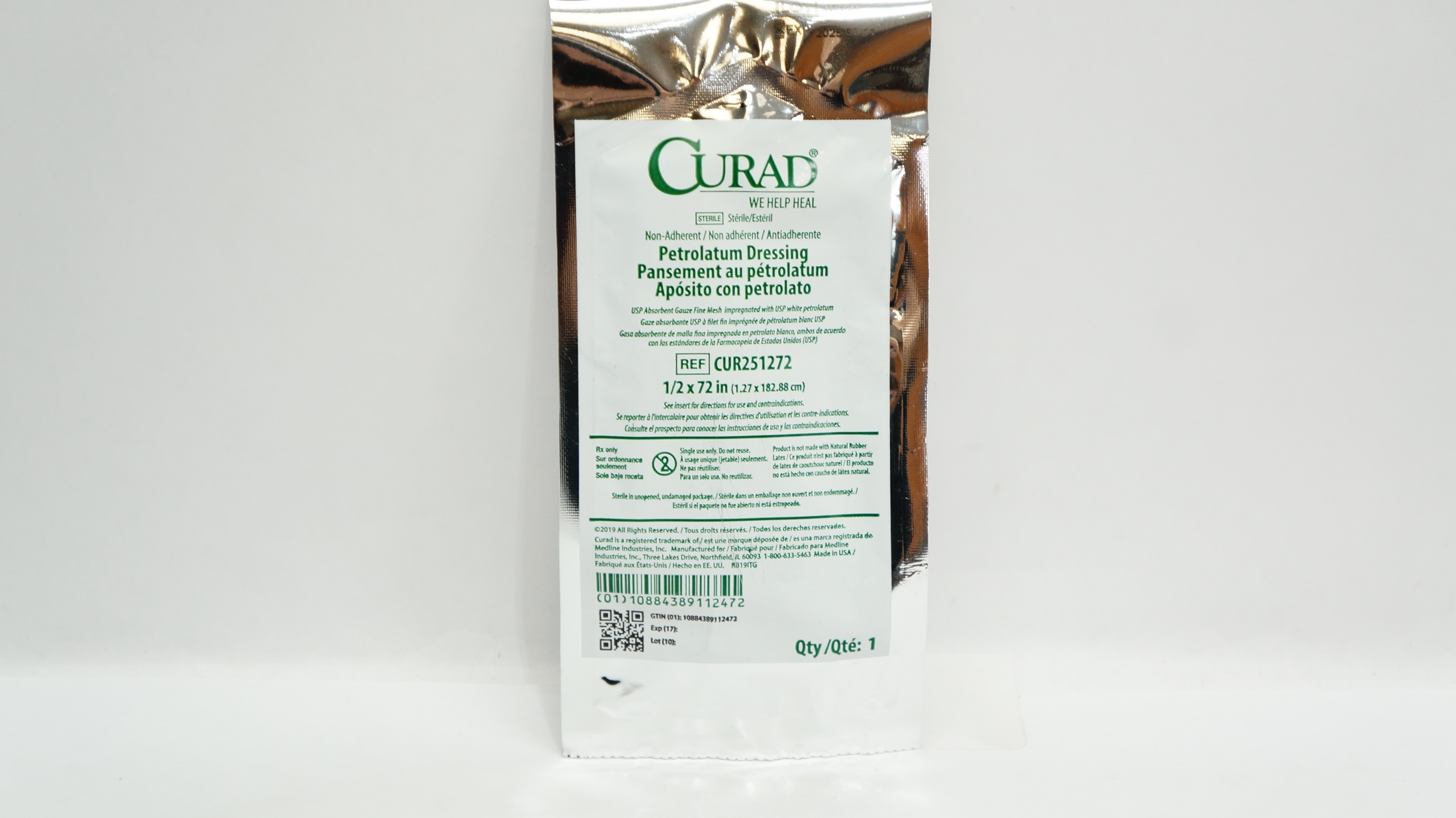 Medline CUR251272 Curad Non-Adherent Curad Petrolatum Dressing  1/2In x 72In