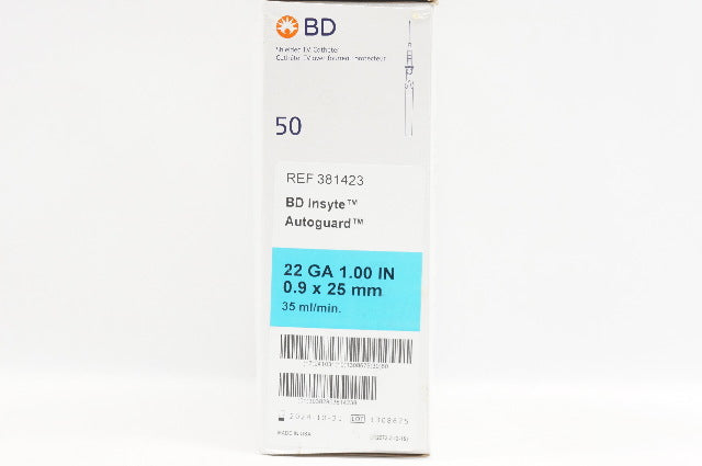 BD 381423 BD Insyte Autoguard Shielded I.V. Cath. 22Ga x 1.00 inch - Box of 28