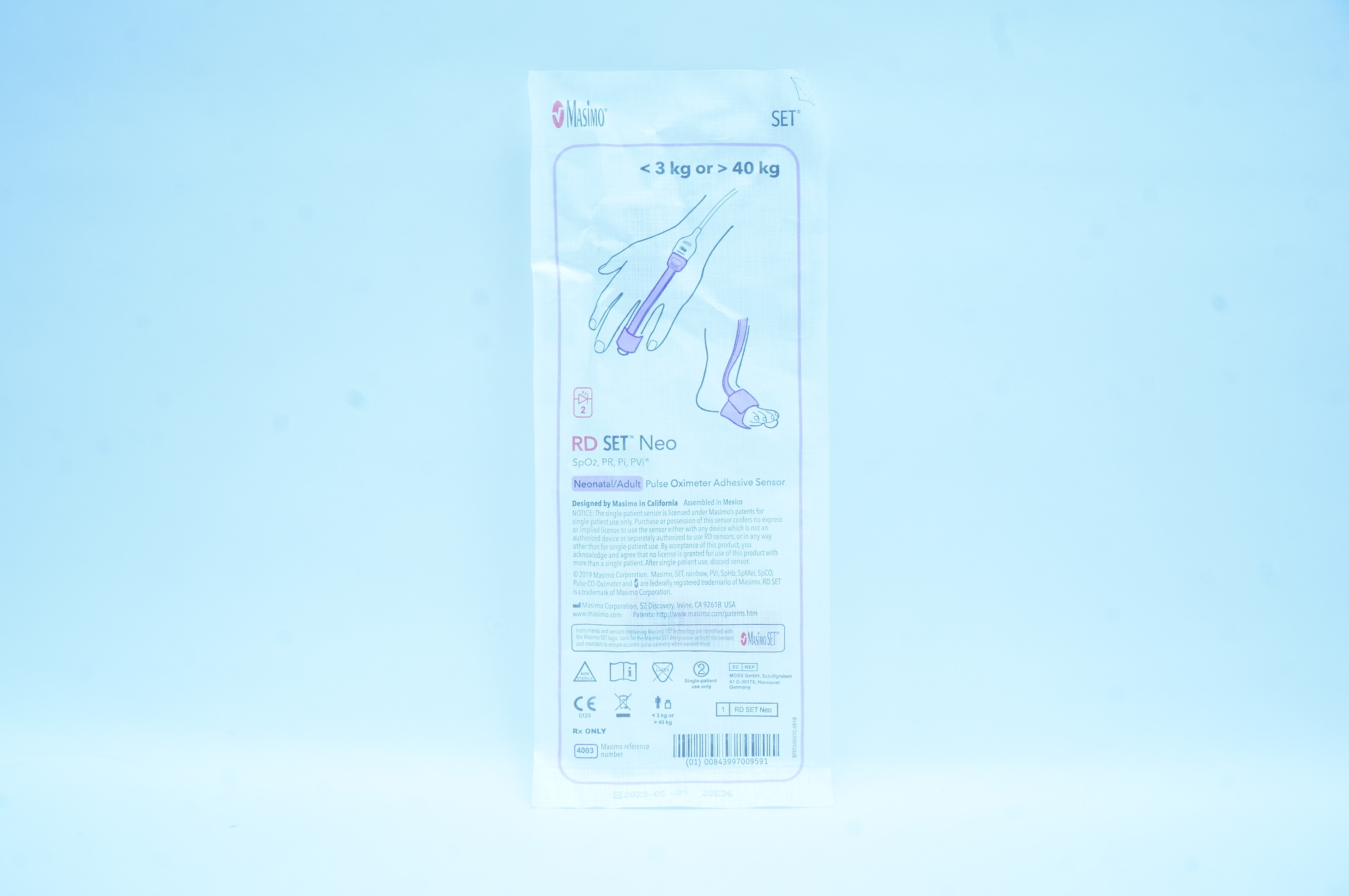 Masimo 4003 RD SET Neonatal/Adult Pulse Oximeter Adhesive Sensor <3kg or>40kg