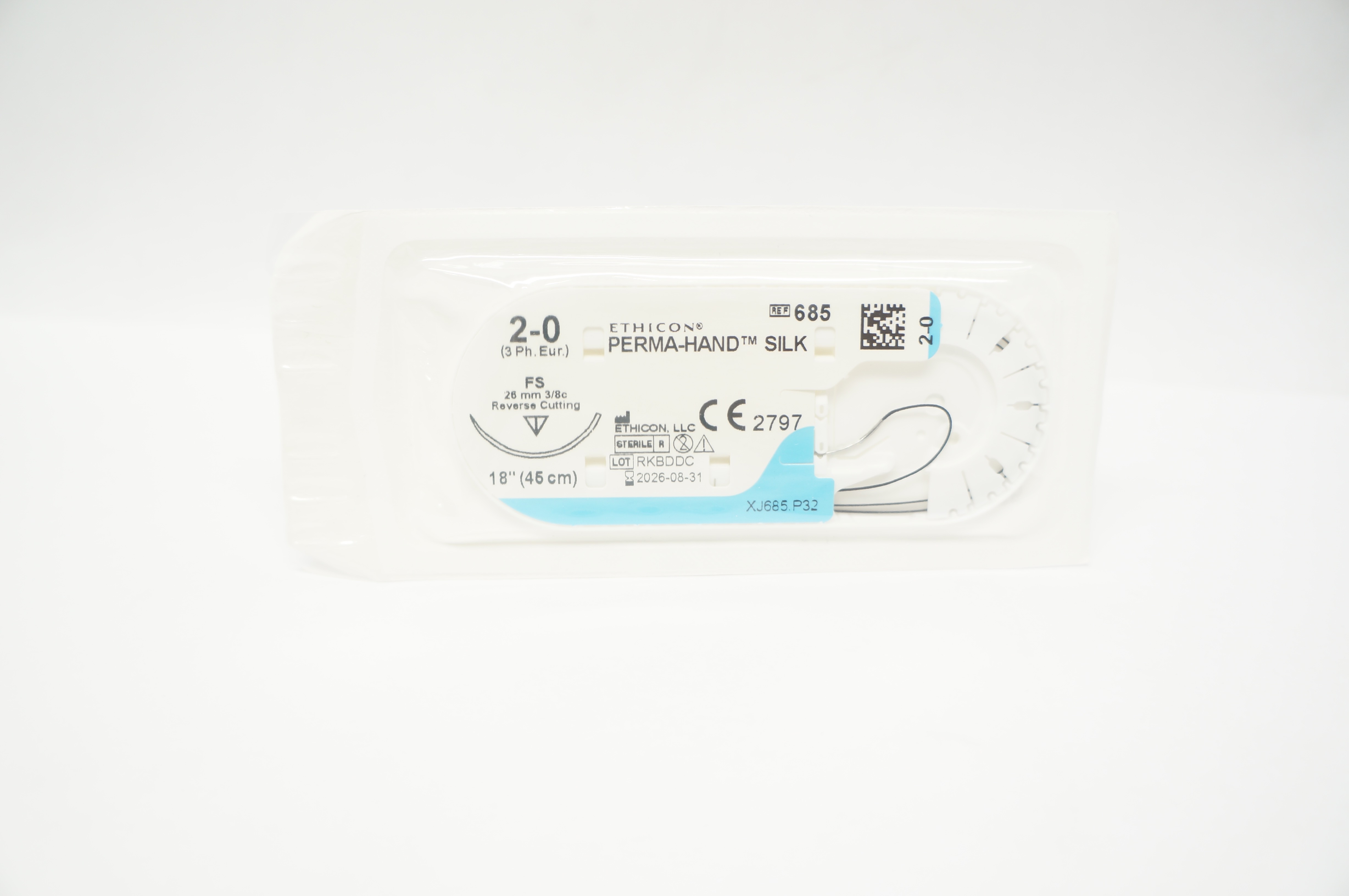 Ethicon 685 2-0 Perma-Hand Silk Stre FS 26mm 3/8c Reverse Cutting 18inch