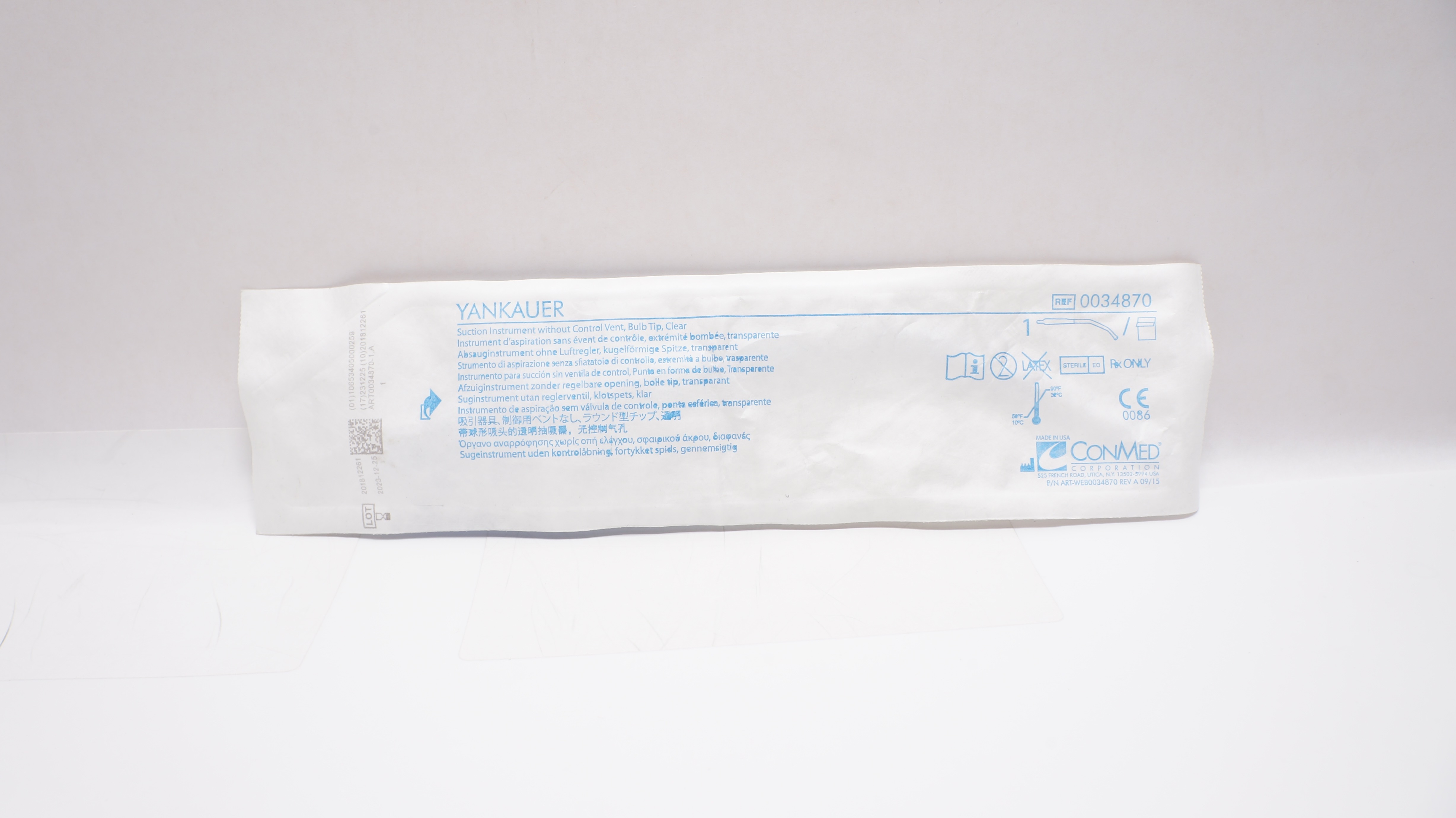 Conmed 0034870 Yankauer Suction Instrument without ControlVent Bulb Tip Clear(x)