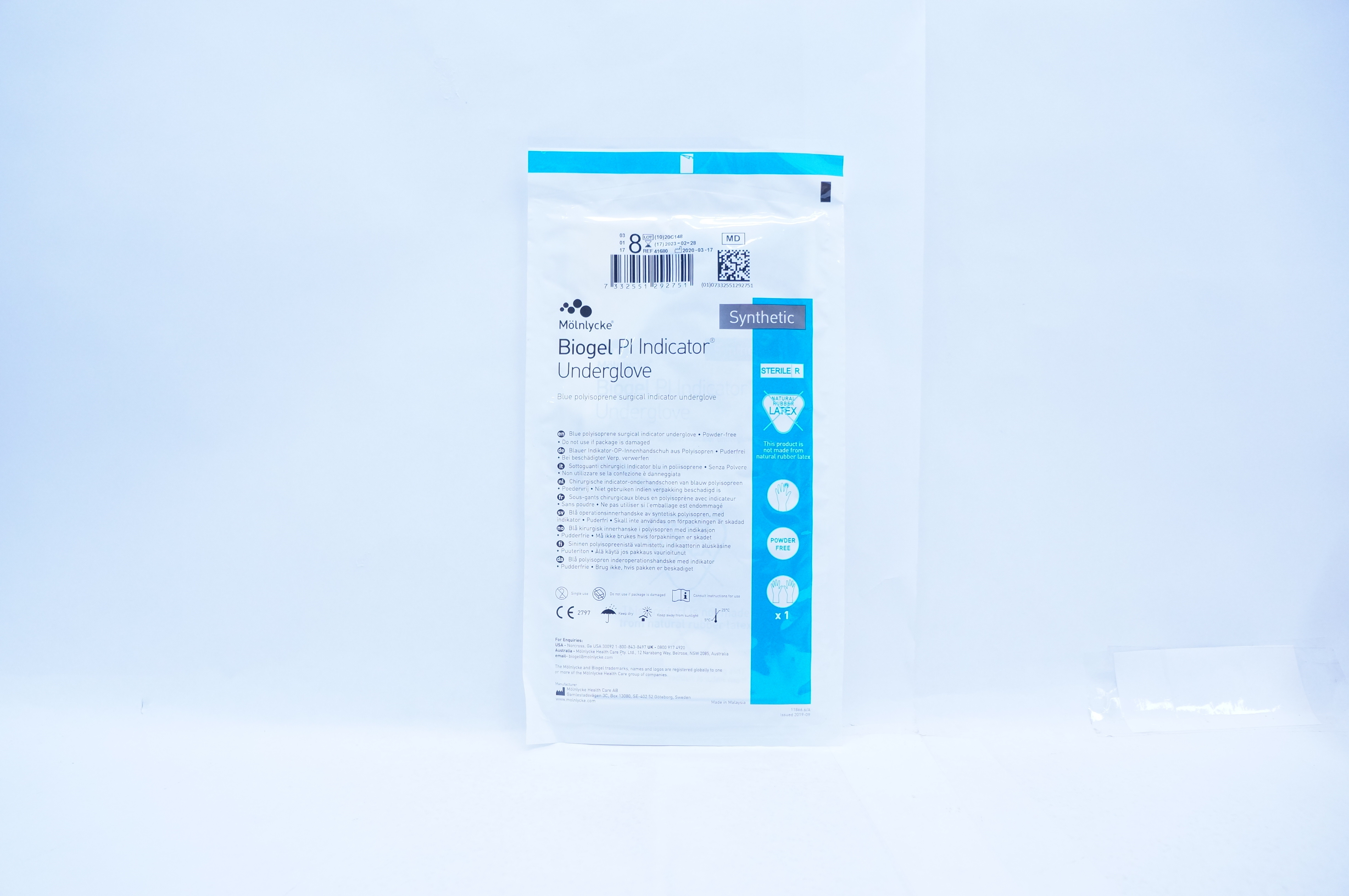 Molnlycke Health Care 41680 Biogel Pl Indicator Underglove, Size 8
