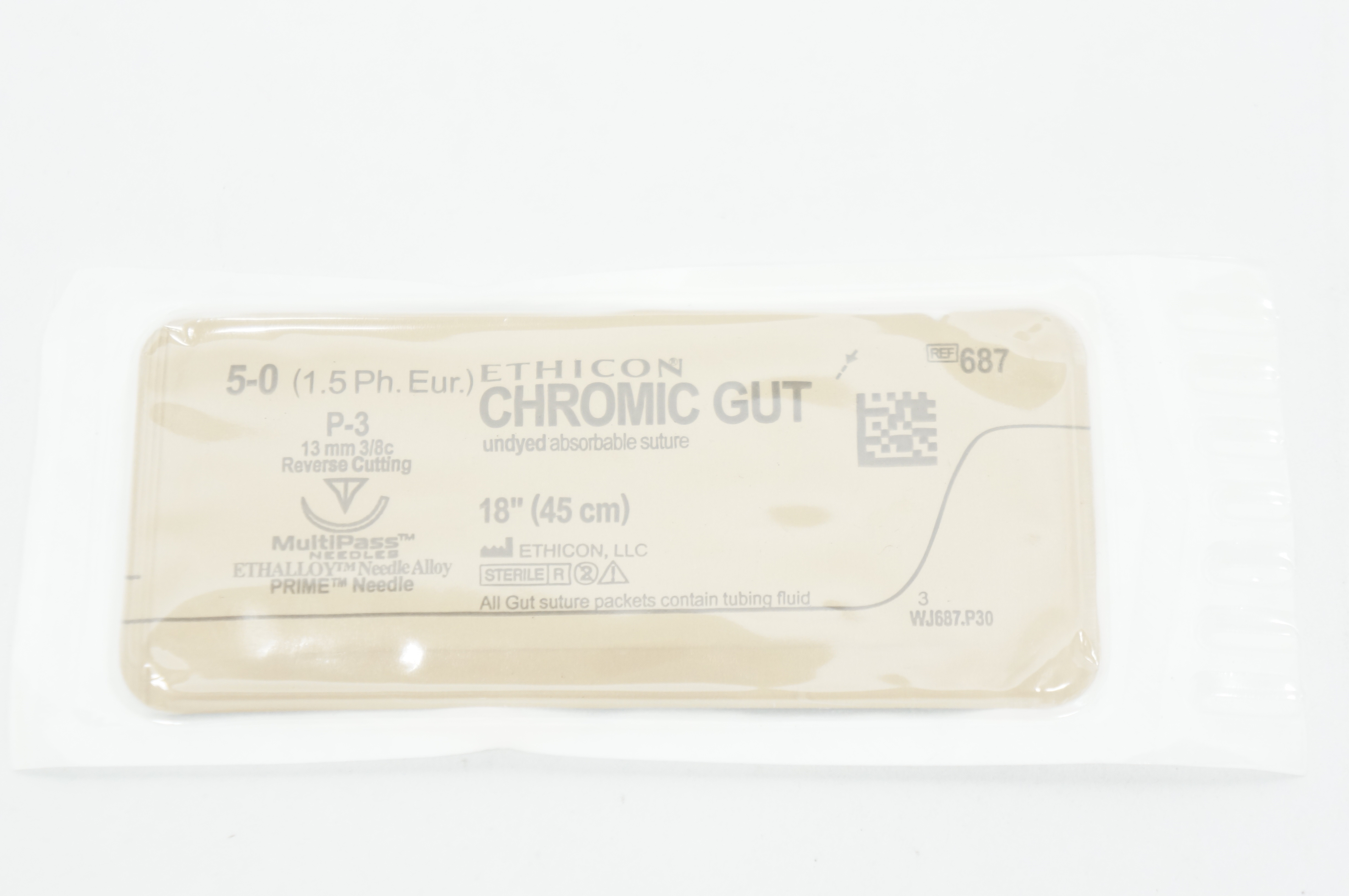Ethicon 687 5-0 CHROMIC GUT P-3 13mm 3/8c Reverse Cutting 18inch