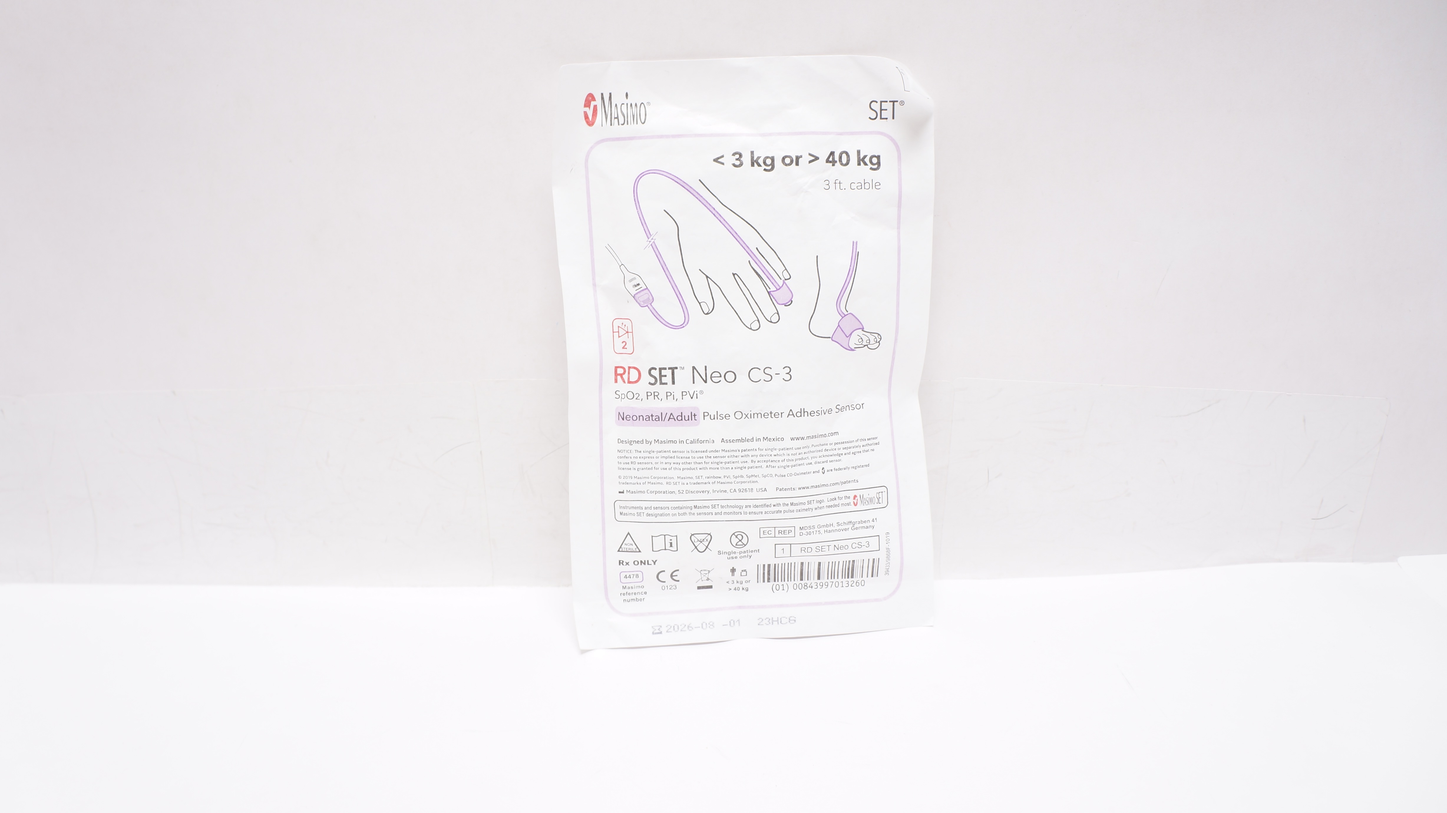 Masimo 4478 Neo CS-3 Neonatal/Adult Pulse Oximeter Adhesive Sensor <3kg or >40kg