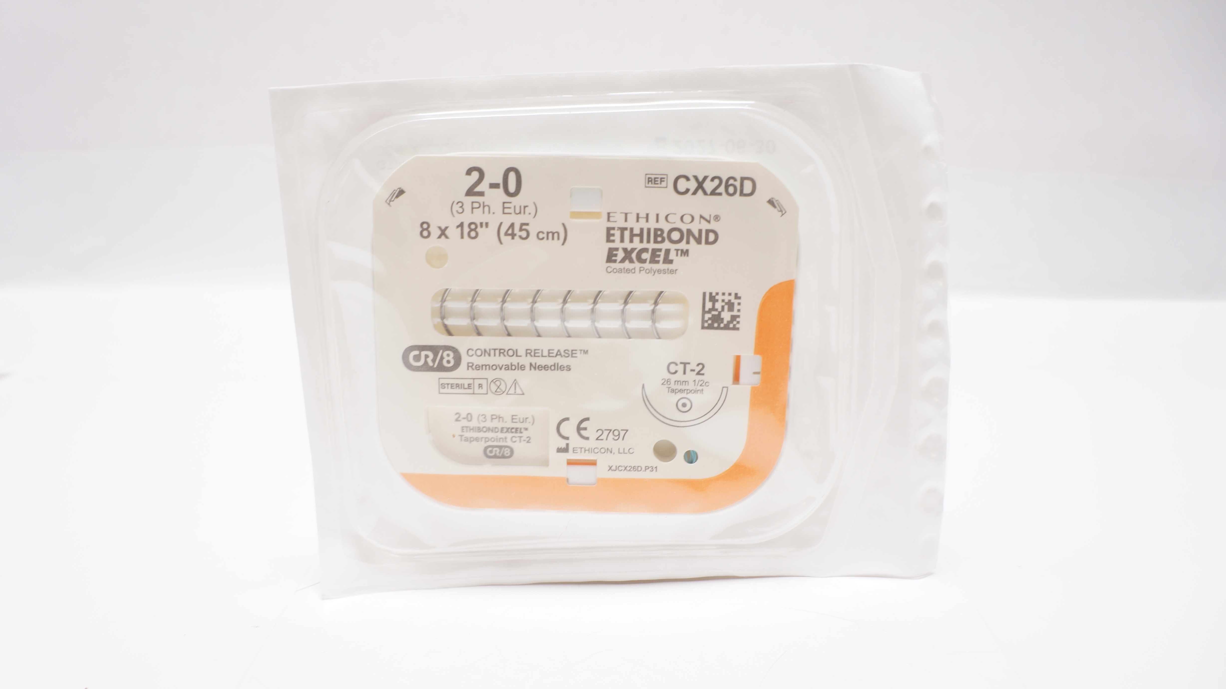 Ethicon CX26D 2-0 Ethibond Excel CT-2, 26mm 1/2c Taper, 18inch