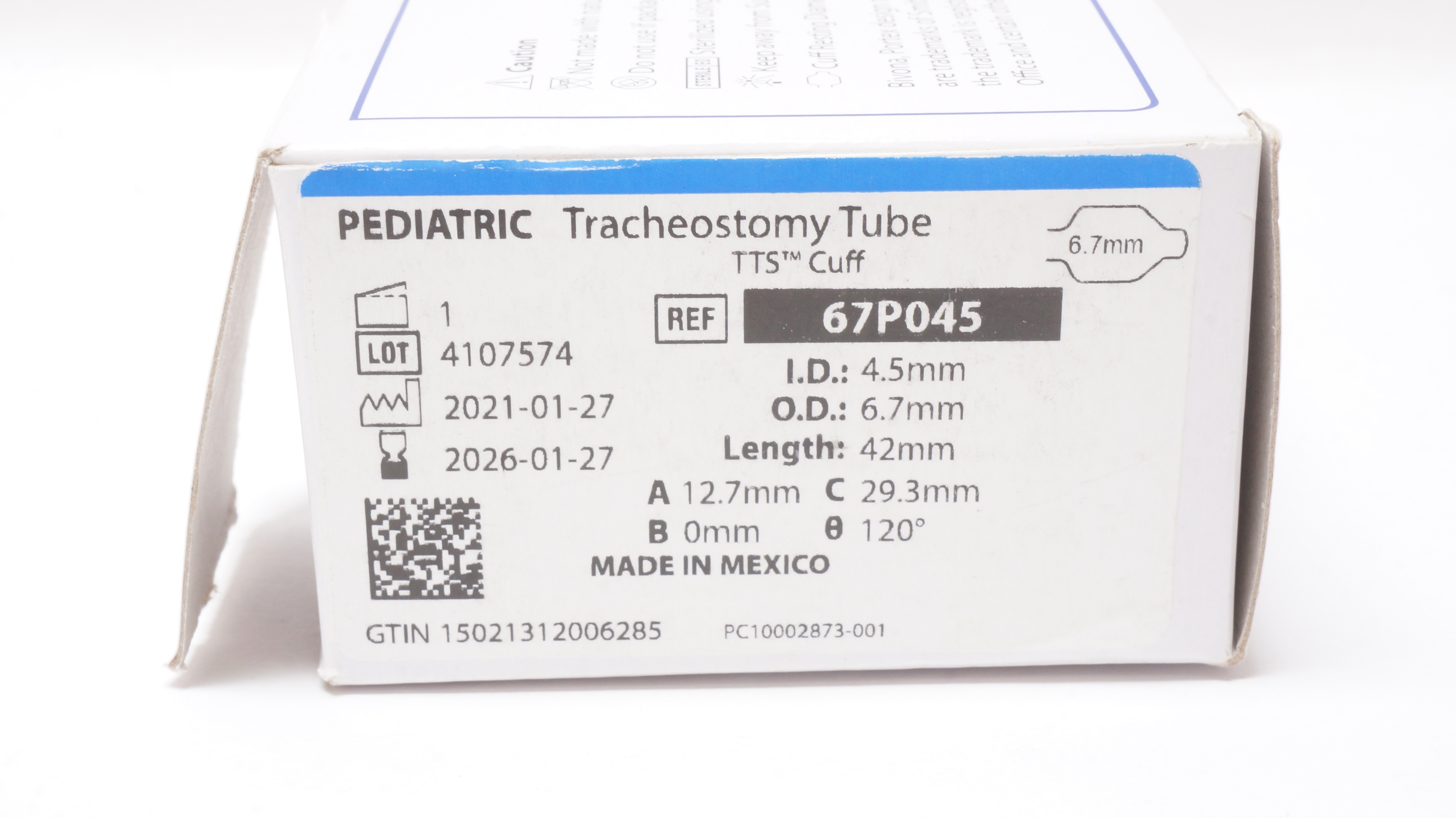 Smiths Medical 67P045 Portex Pediatric Tracheostomy Tube 4.5ID x 6.7OD x 42mm