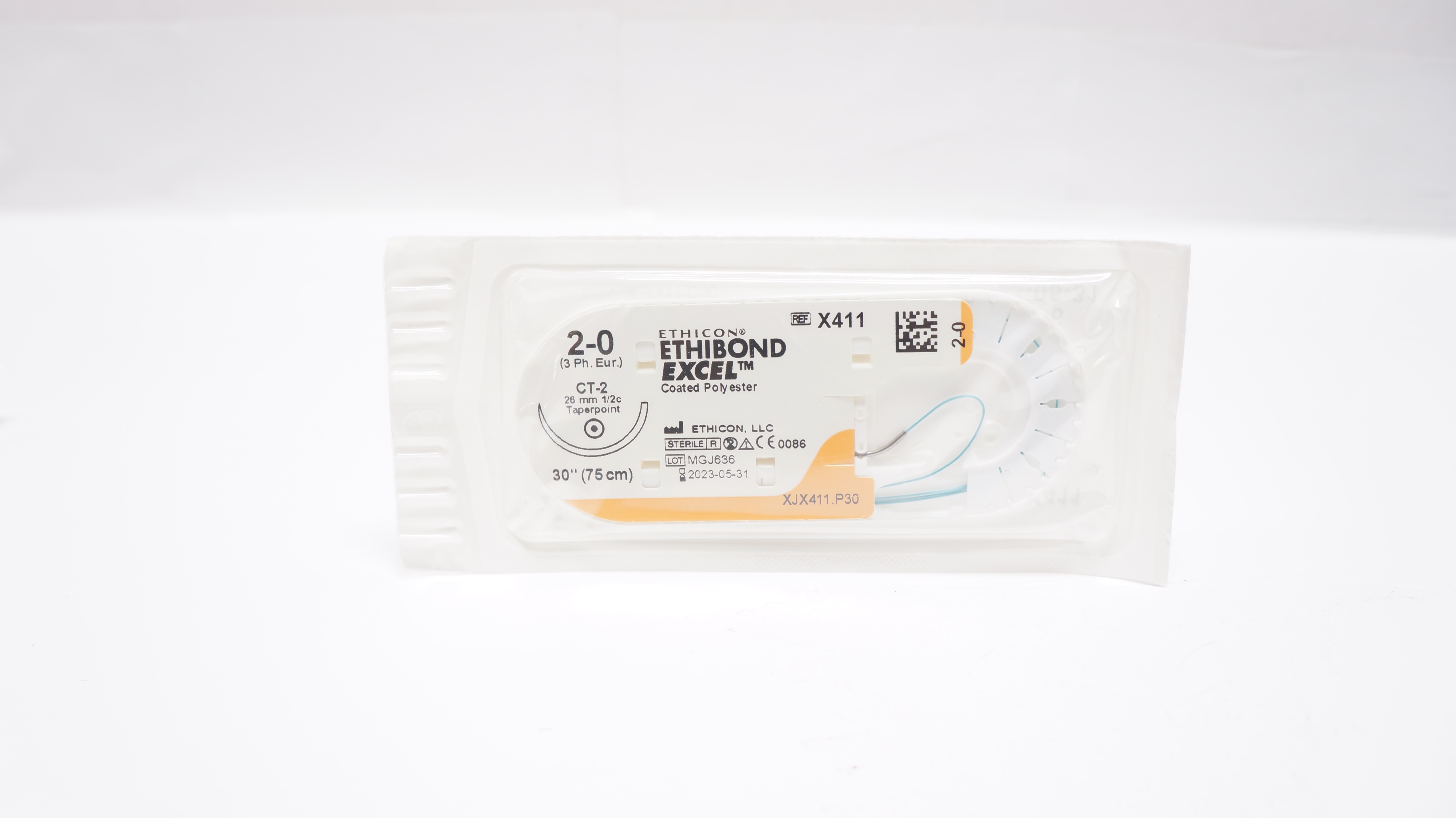 Ethicon X411 2-0 ETHIBOND EXCEL, CT-2, 26mm 1/2c Taperpoint, 30inch (x)