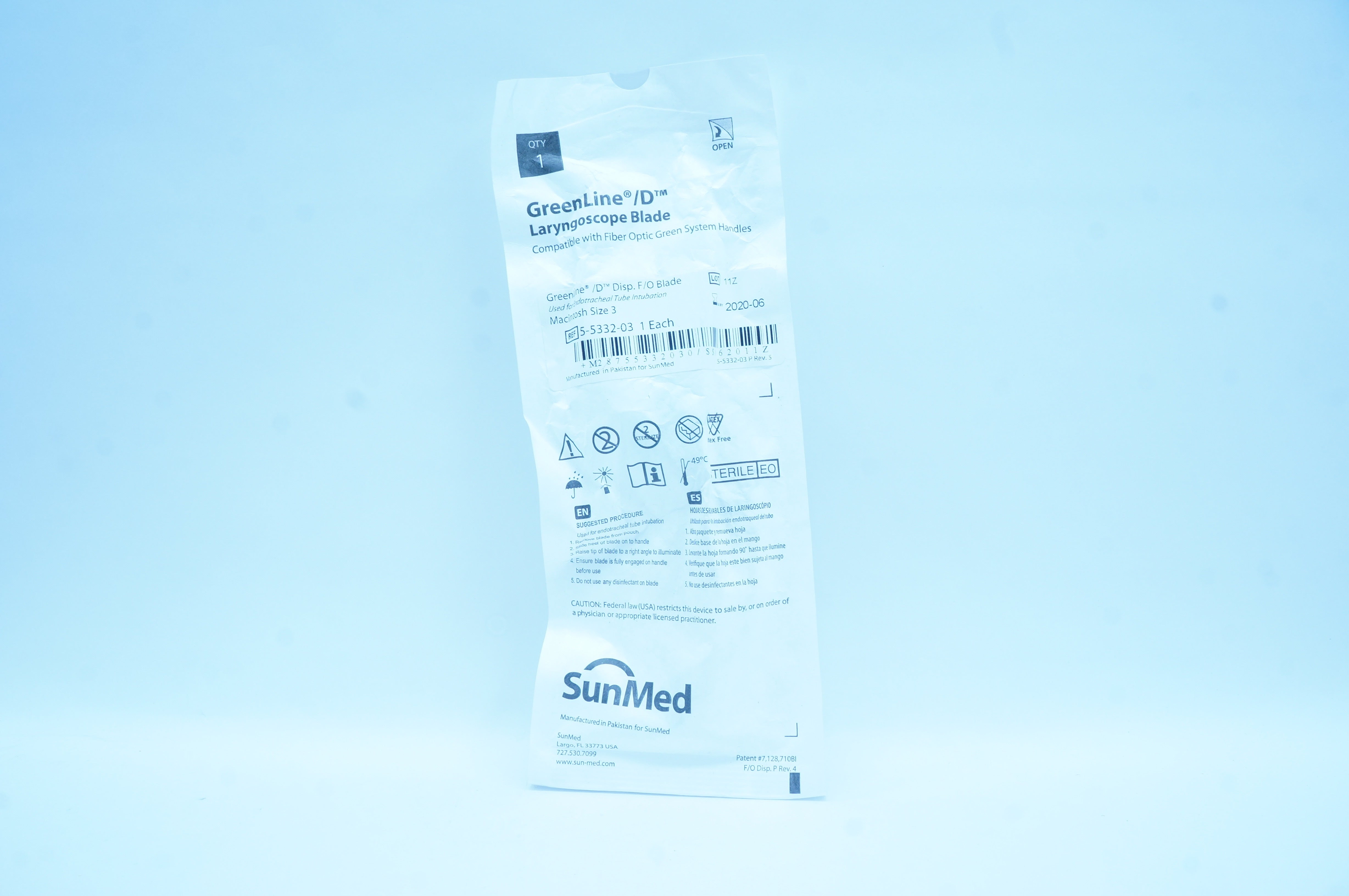 SunMed 5-5332-03 GreenLine/D Laringoscope Blade Miller, Macintosh, Size 3 (x)
