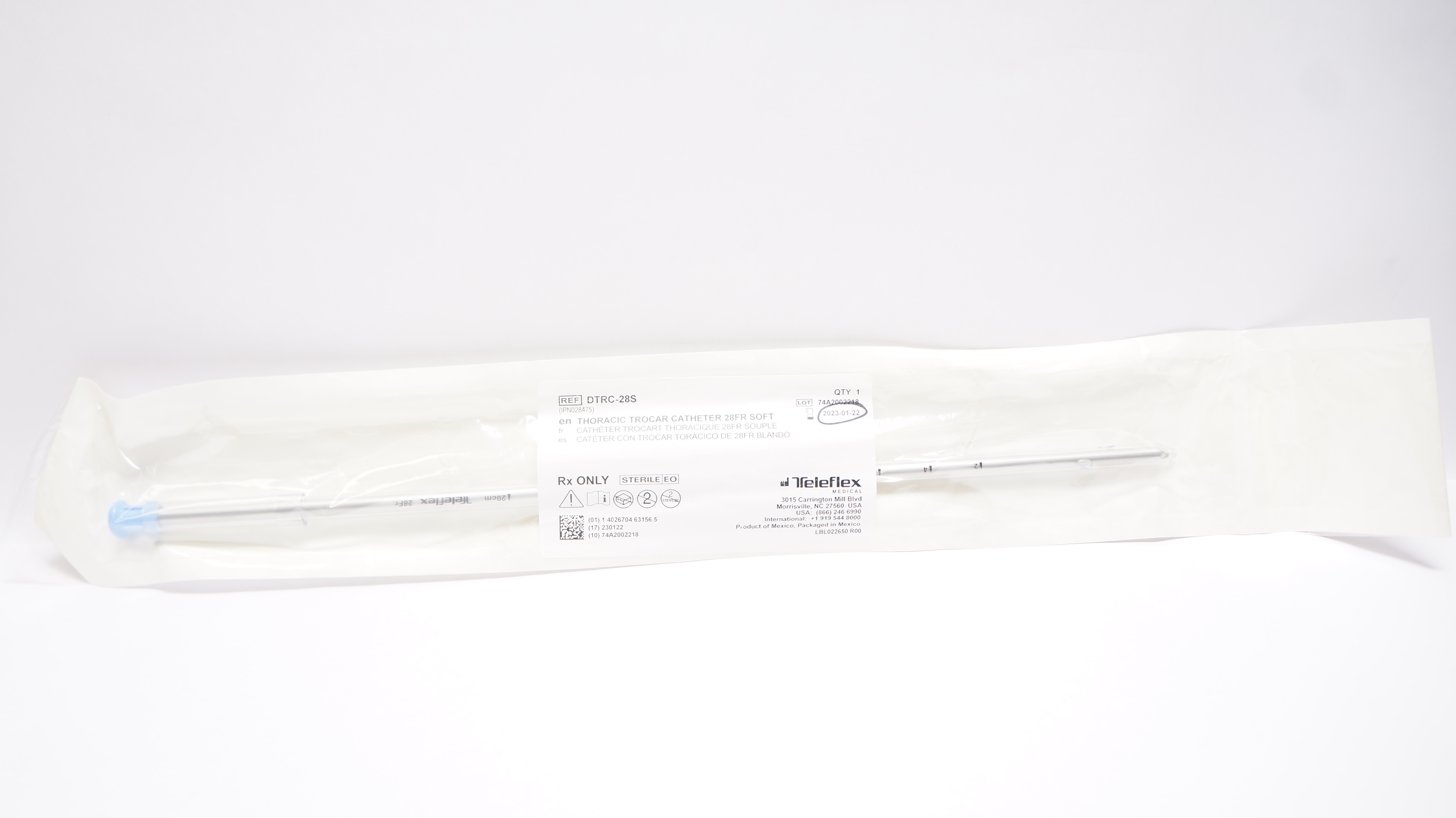 Teleflex DTRC-28S Thoracic Trocar Cath. Soft 28Fr (x)