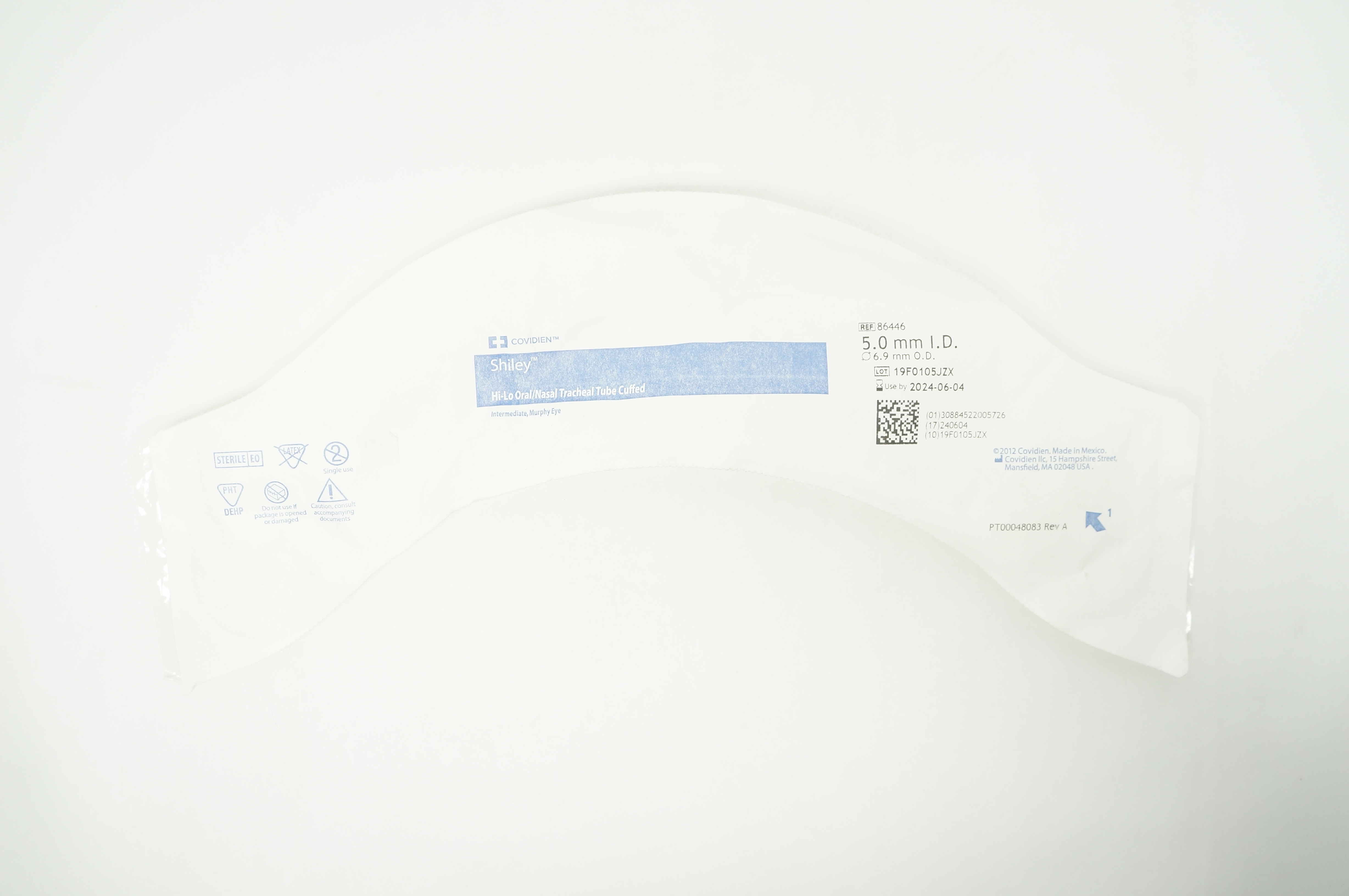 Covidien 86446 Shiley Hi-Lo Oral/Nasal Tracheal Tube Cuffed  5.0mm ID 6.9mm OD