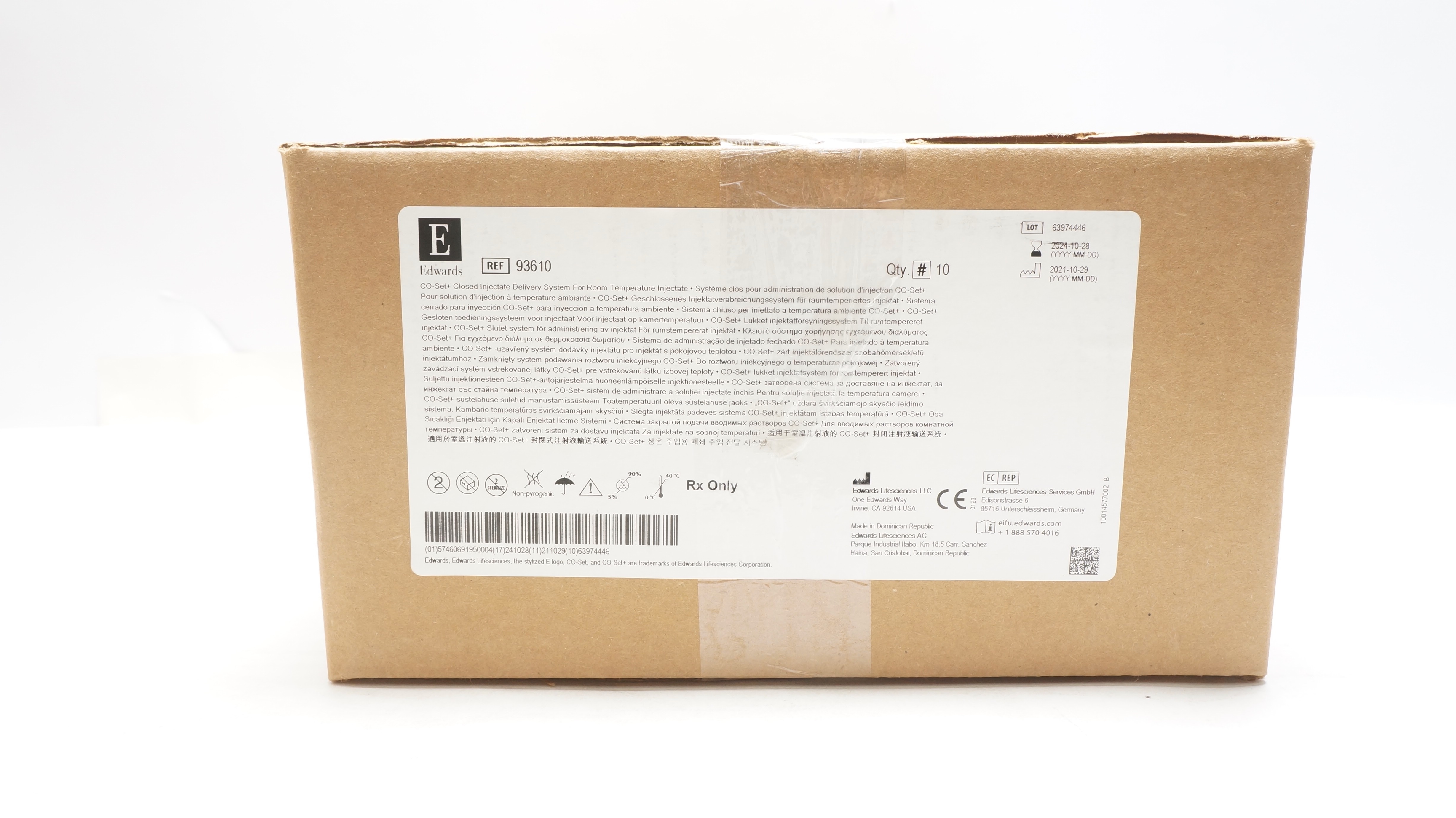 Edwards Lifesciences 93610 CO-Set+Closed Injectate Delivery System-Case of 10(x)