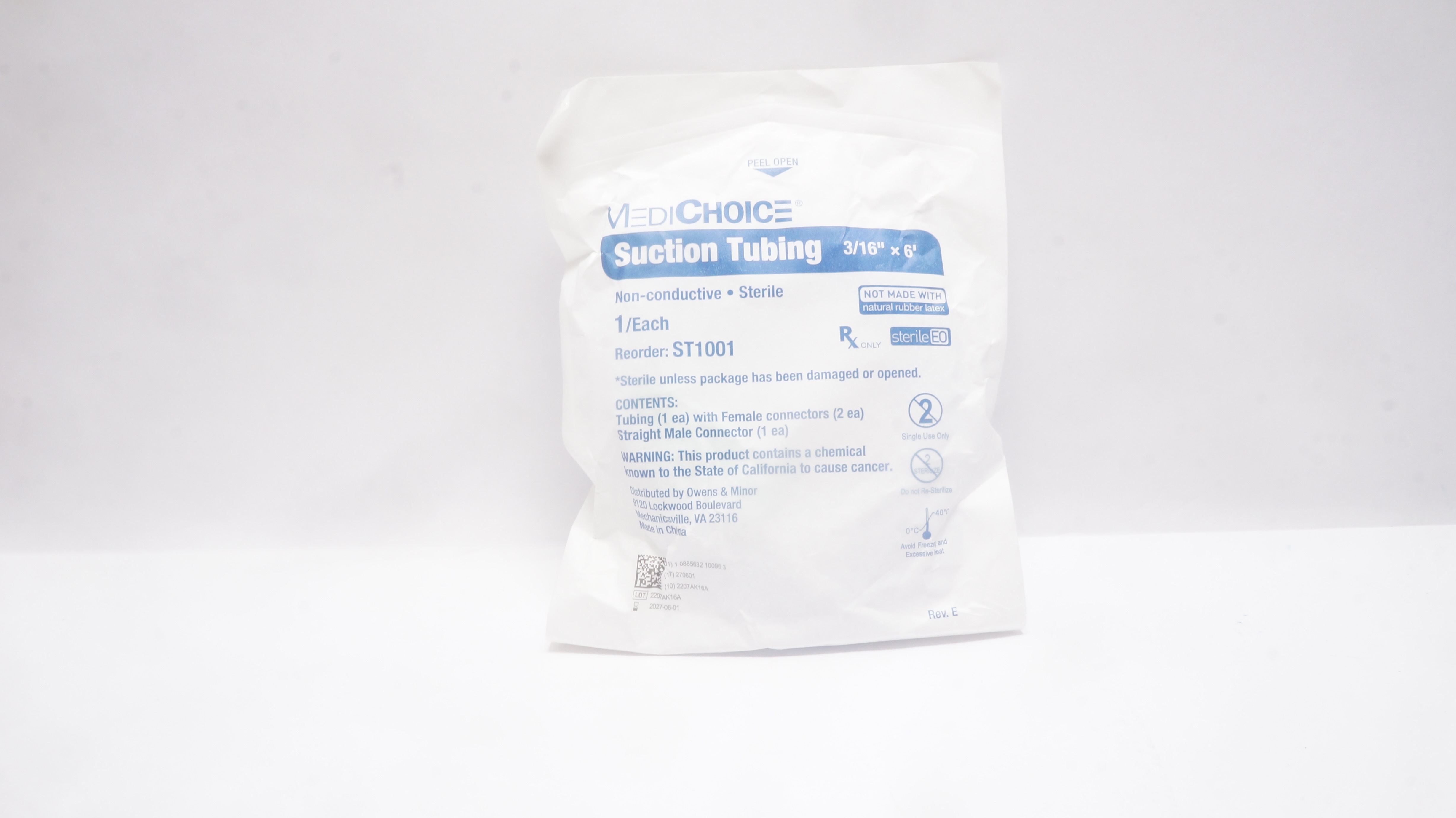 MediChoice ST1001 Suction Tubing Non-Conductive Sterile 3/16inch x 6ft.