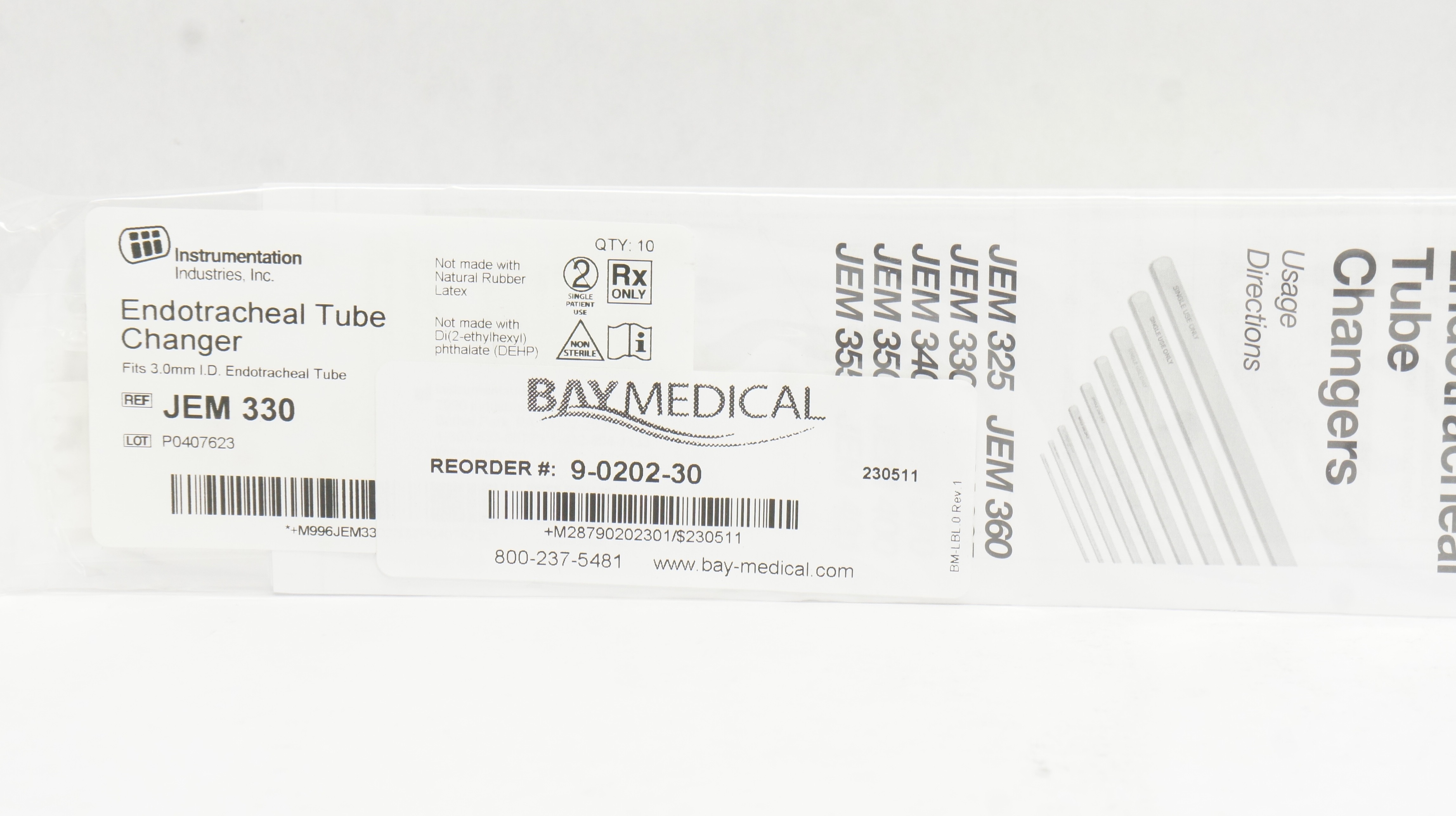 Bay Medical JEM 330 Endotracheal Tube Changer 3.0mm I.D - Pack of 10