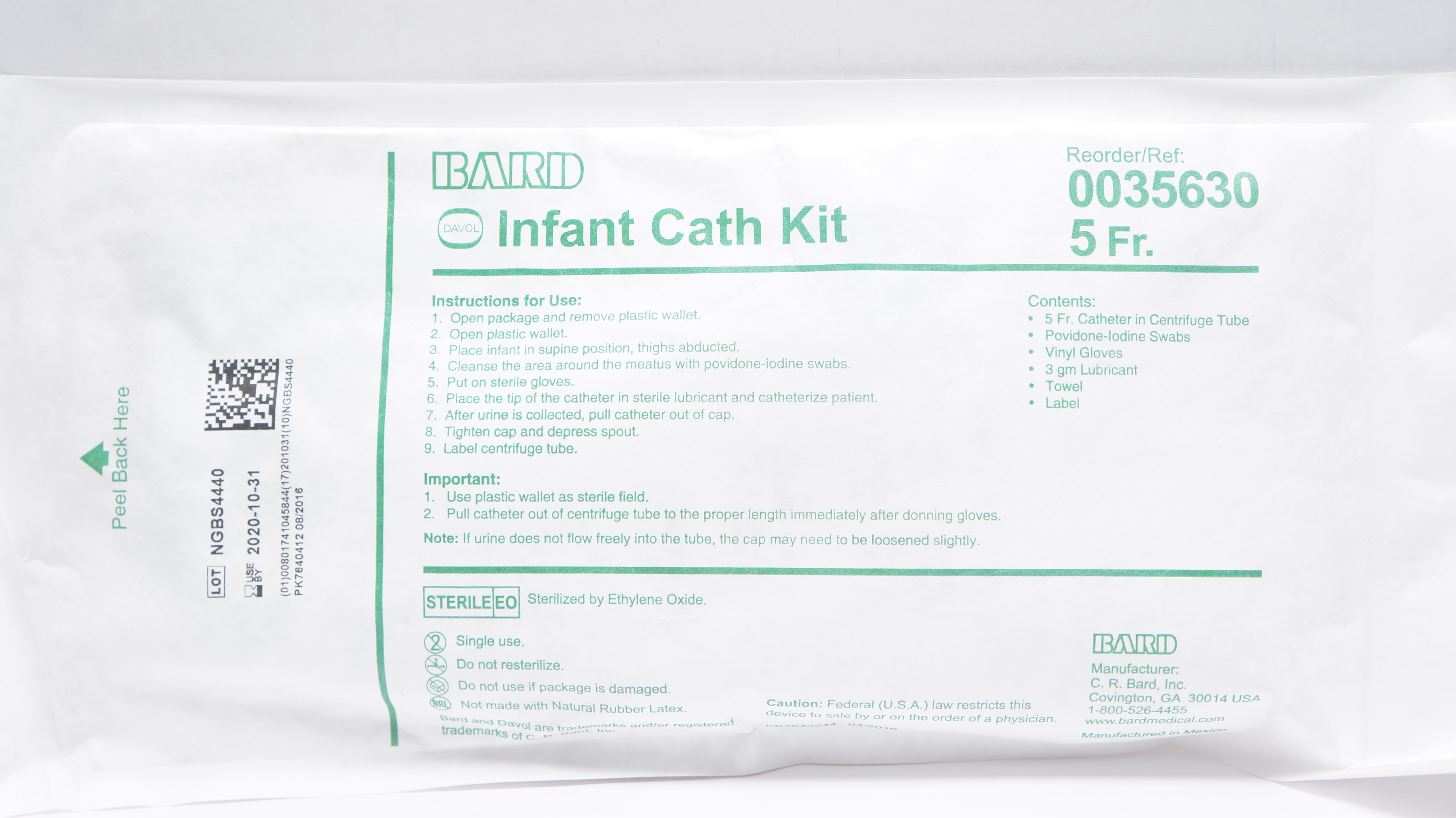 Bard 0035630 Davol Infant and Pediatric Cath Kit 5 Fr (x)