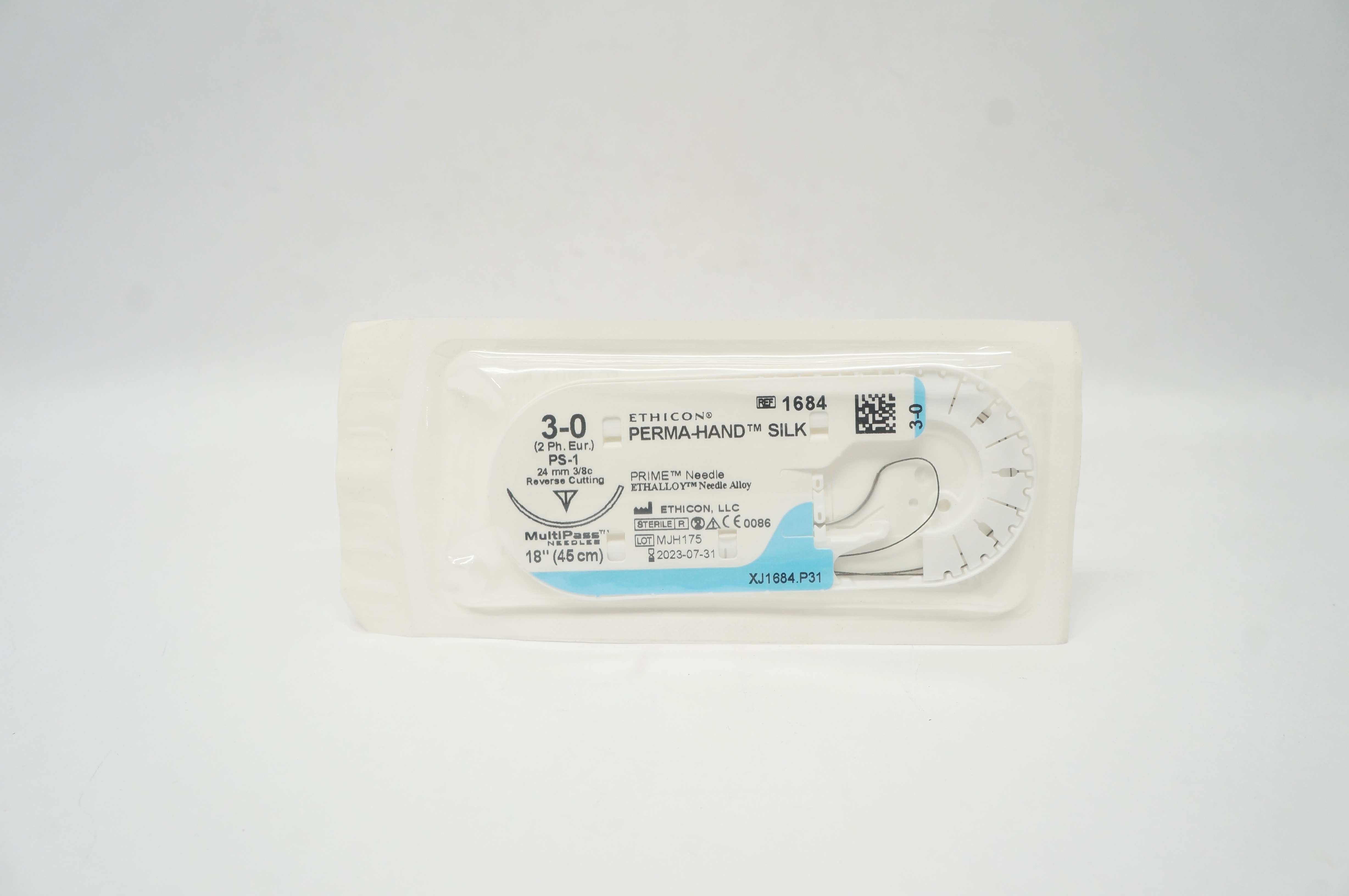 Ethicon 1684 3-0 PERMA-HAND SILK Stre PS-1, 24mm 3/8c Reverse Cutting, 18inch(x)