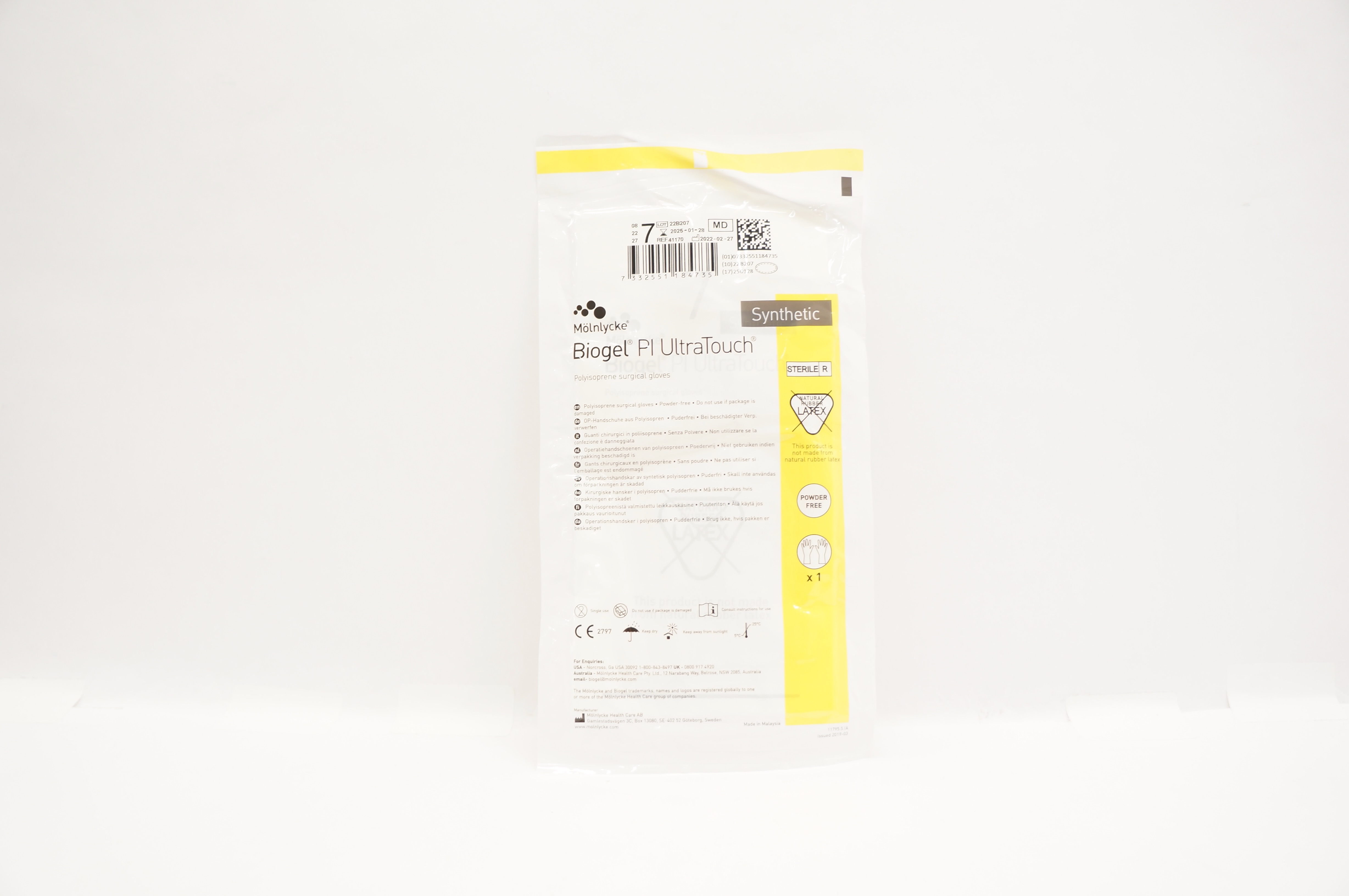 Molnlycke Healthcare 41170 Biogel Pl UltraTouch Synthetic Surgical Gloves Size 7