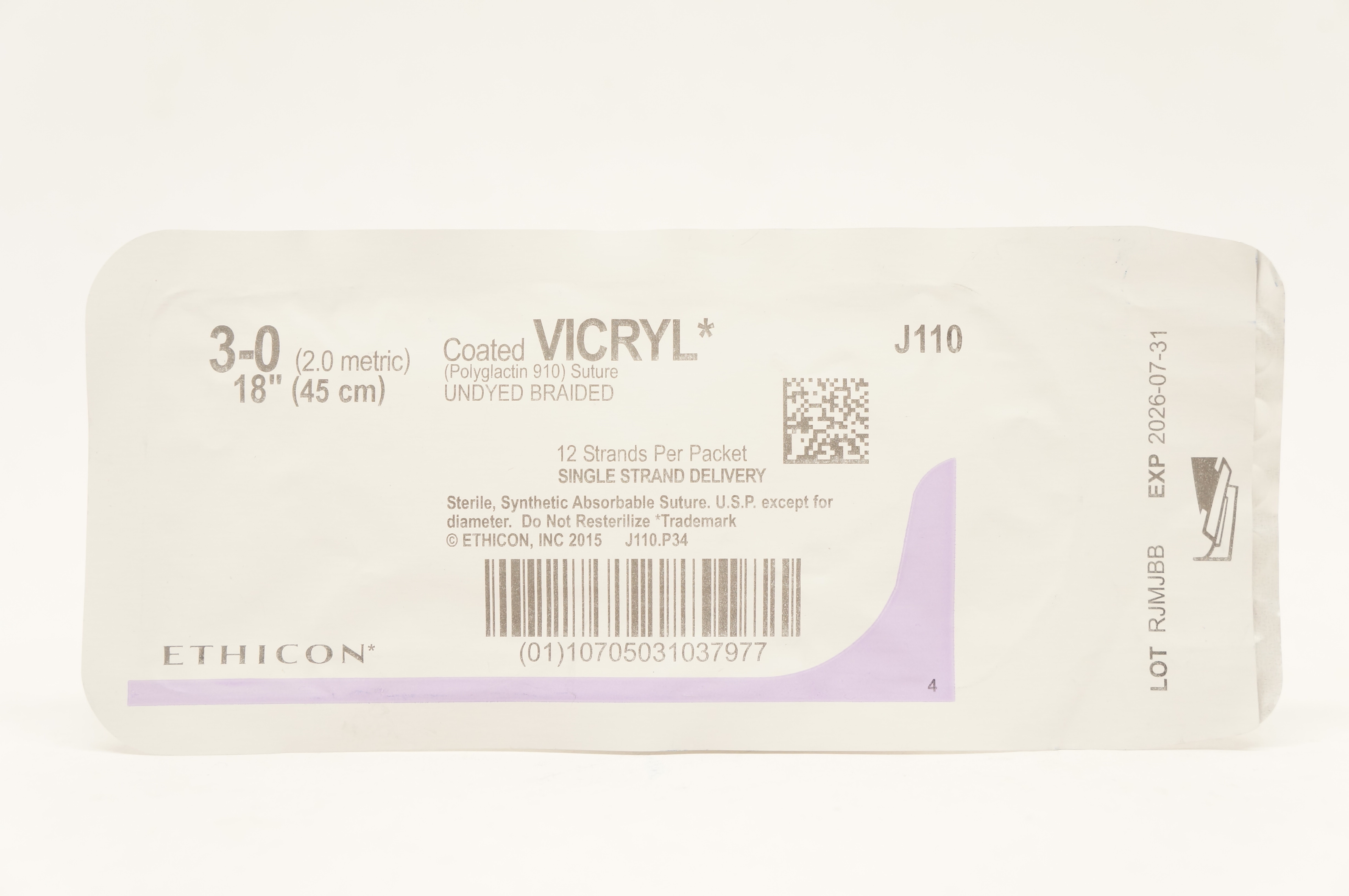 Ethicon J110 3-0 Coated VICRYL Polyglactin 910 Stre Undyed Braided 18inch