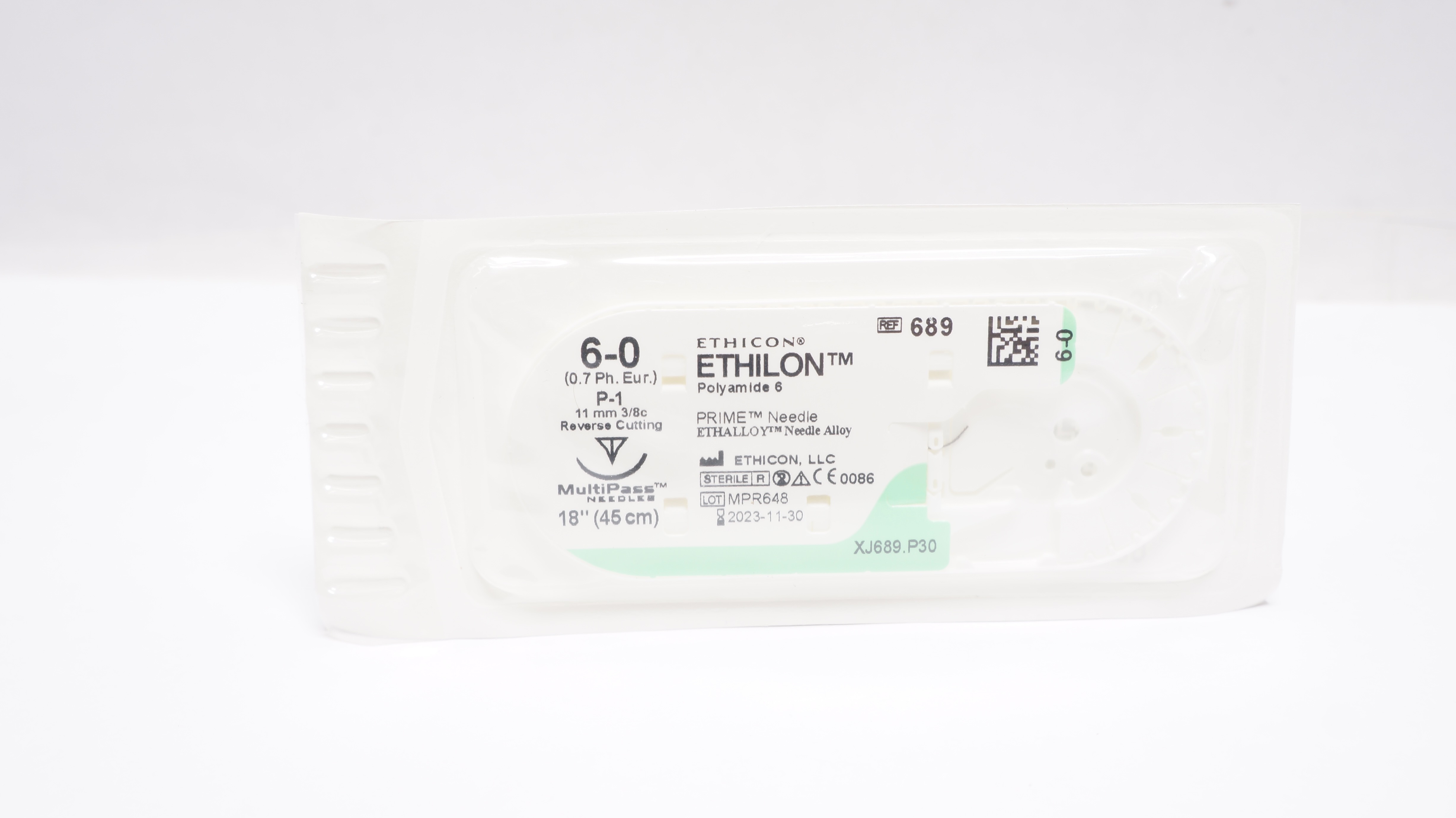 Ethicon 689 6-0 ETHILON, P-1, 11mm 3/8c Reverse Cutting, 18inch (x)