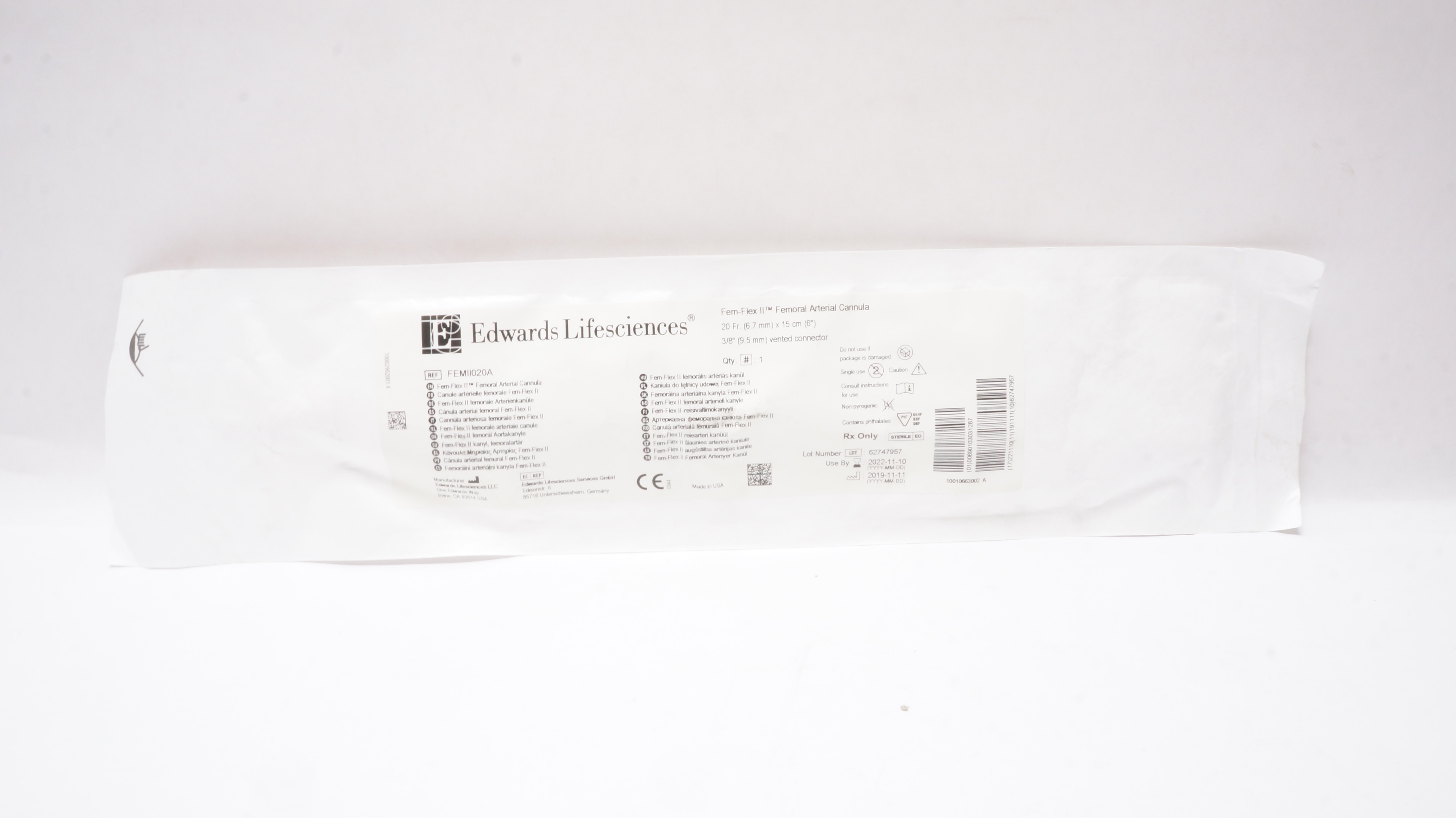 Edwards Lifesciences FEMII020A Fem-Flex II Femoral Arterial Cannula 20Fr. (x)