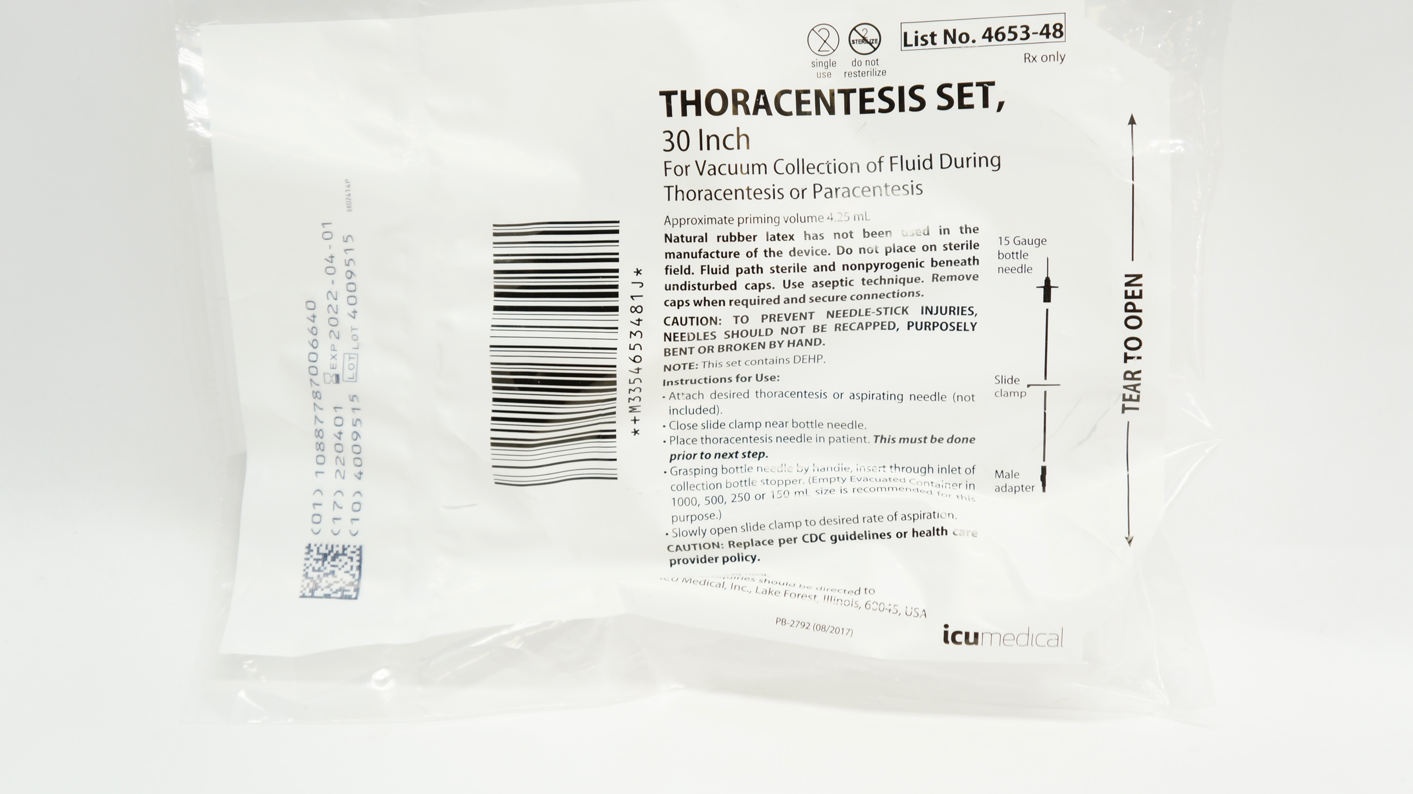 ICU Medical 4653-48 Thoracentesis Set 30inch Approx. Priming Volume 4.25mL (x)