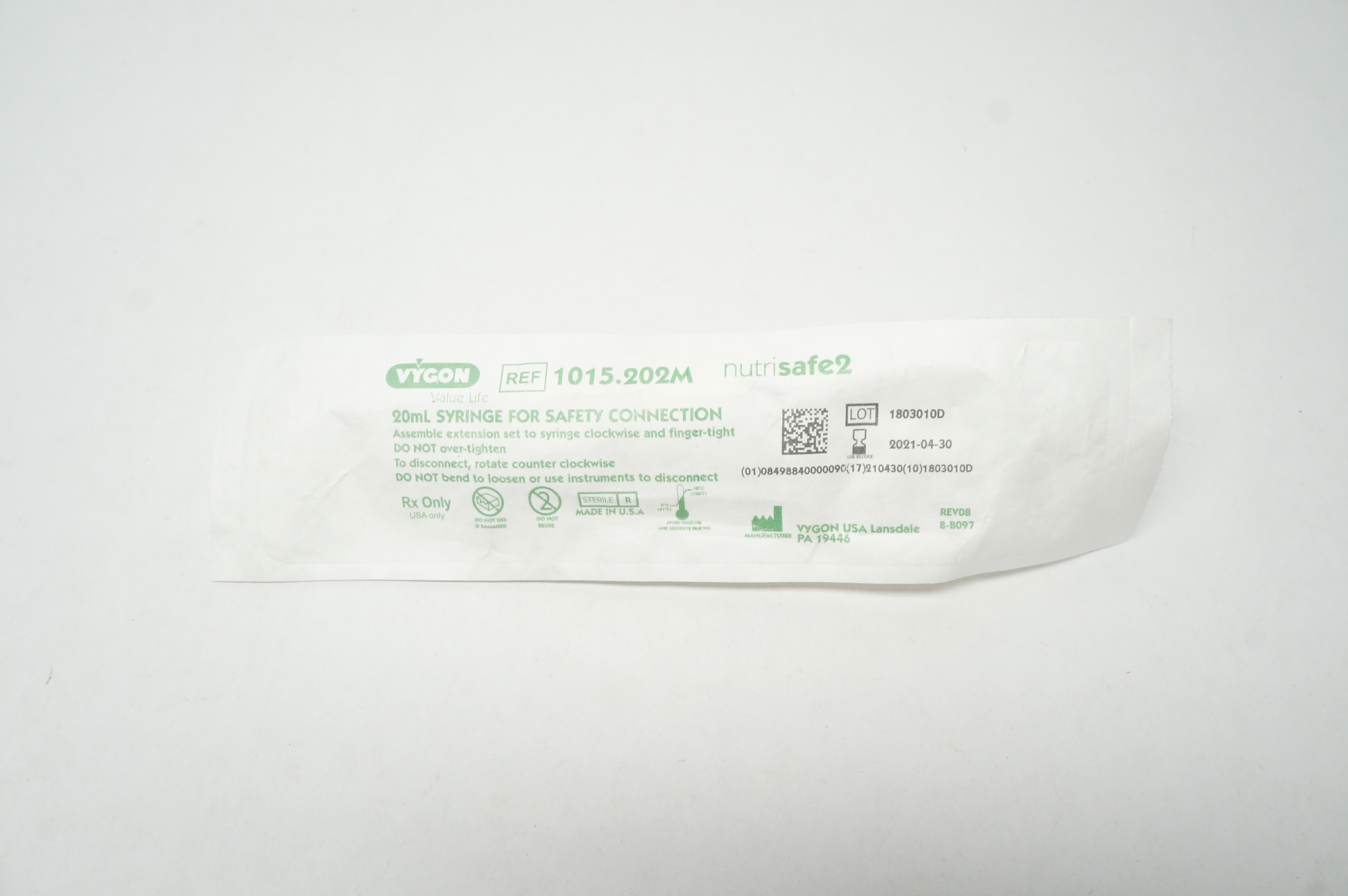 Vygon 1015.202M Nutrisafe 2 20ml Syringe for Safety Connection (x)
