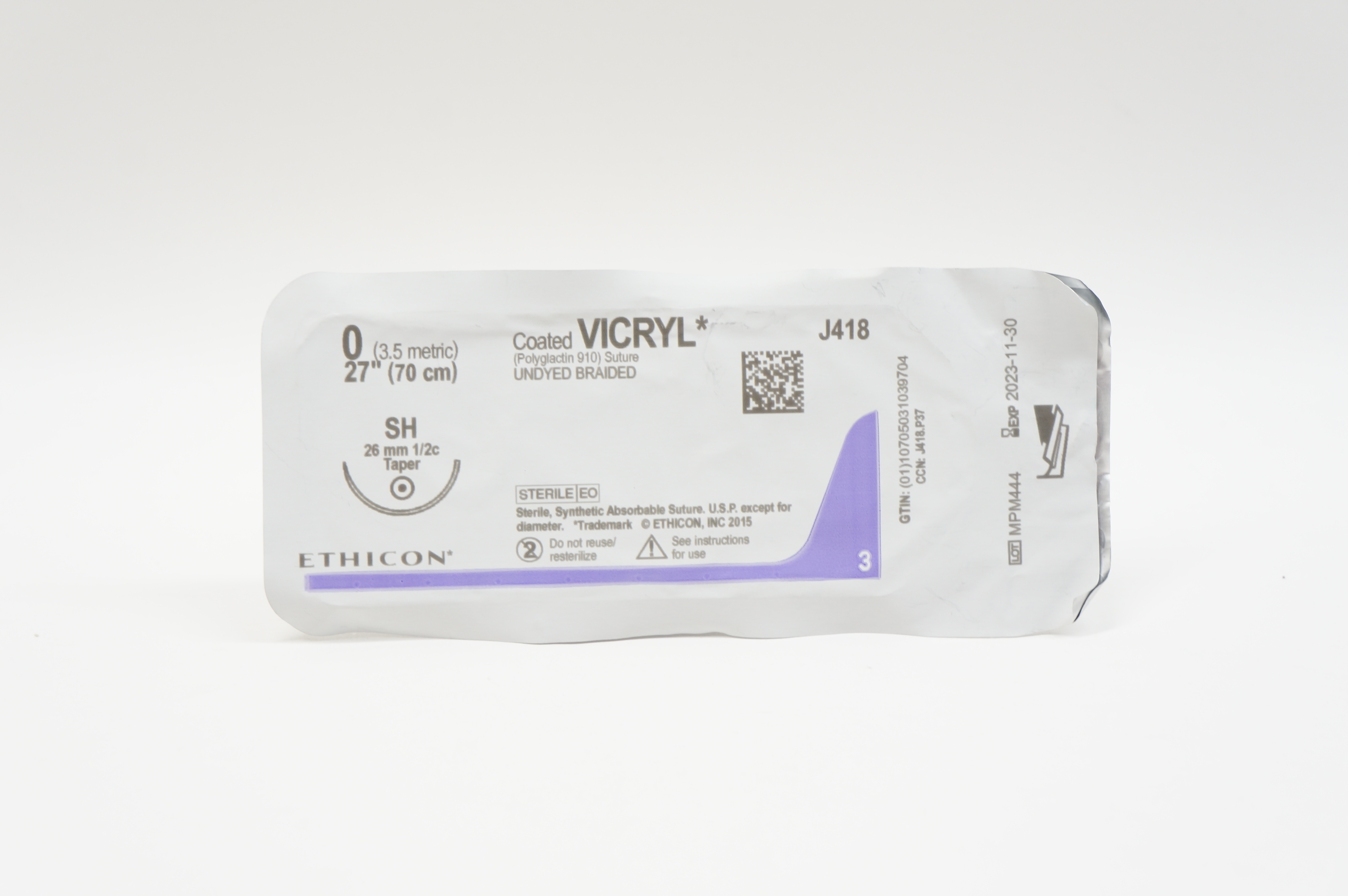 Ethicon J418 0 VICRYL, SH, 26mm 1/2c Taper, 27inch