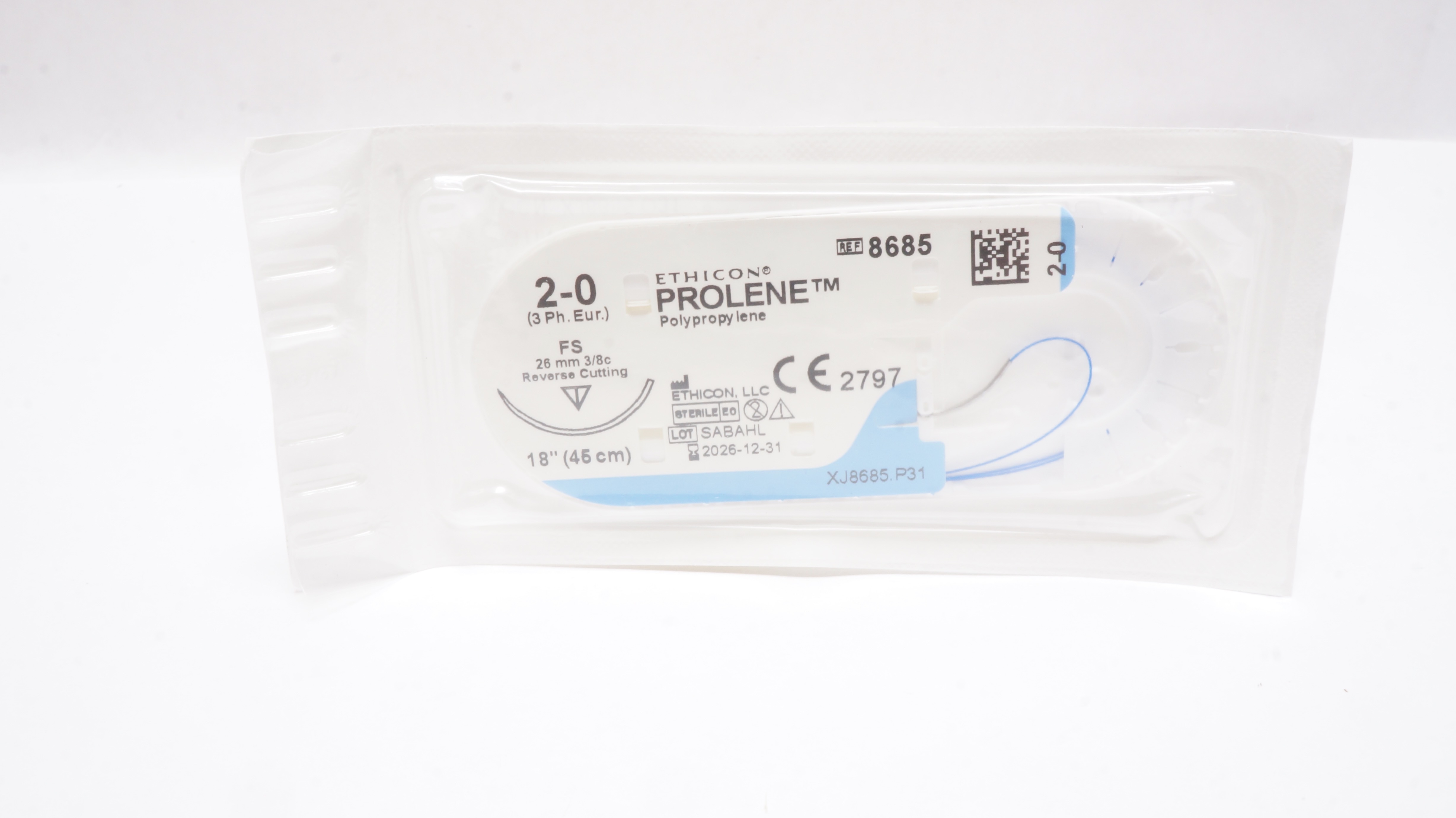 Prolene Sewing Thread Ethicon 8685 2-0 Prolene Polypropylene Stre FS 26mm 3/8c Reverse ...