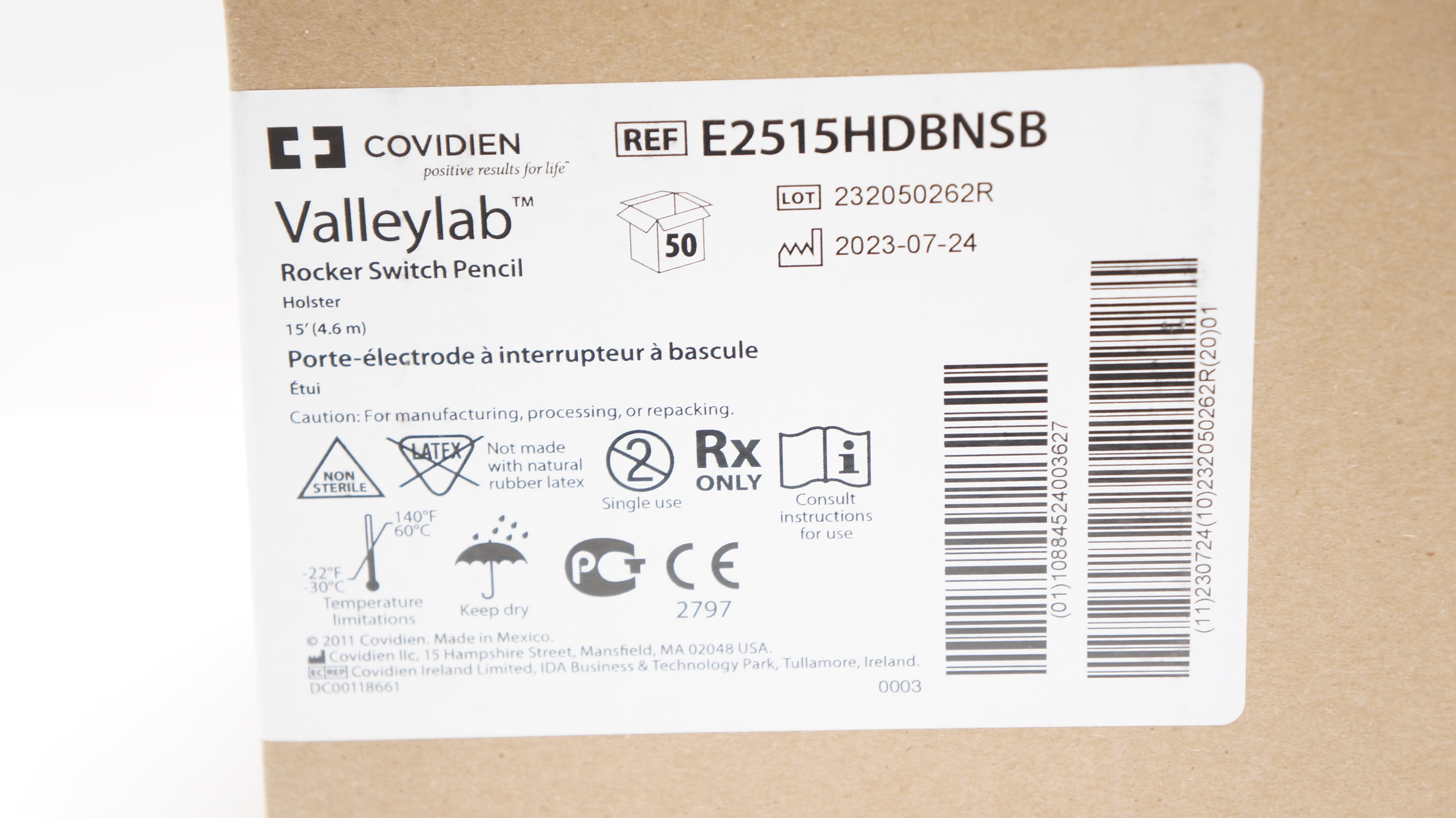 Covidien E2515HDBNSB Valleylab Rocker Switch Pencil Holster 15ft. - Case of 50