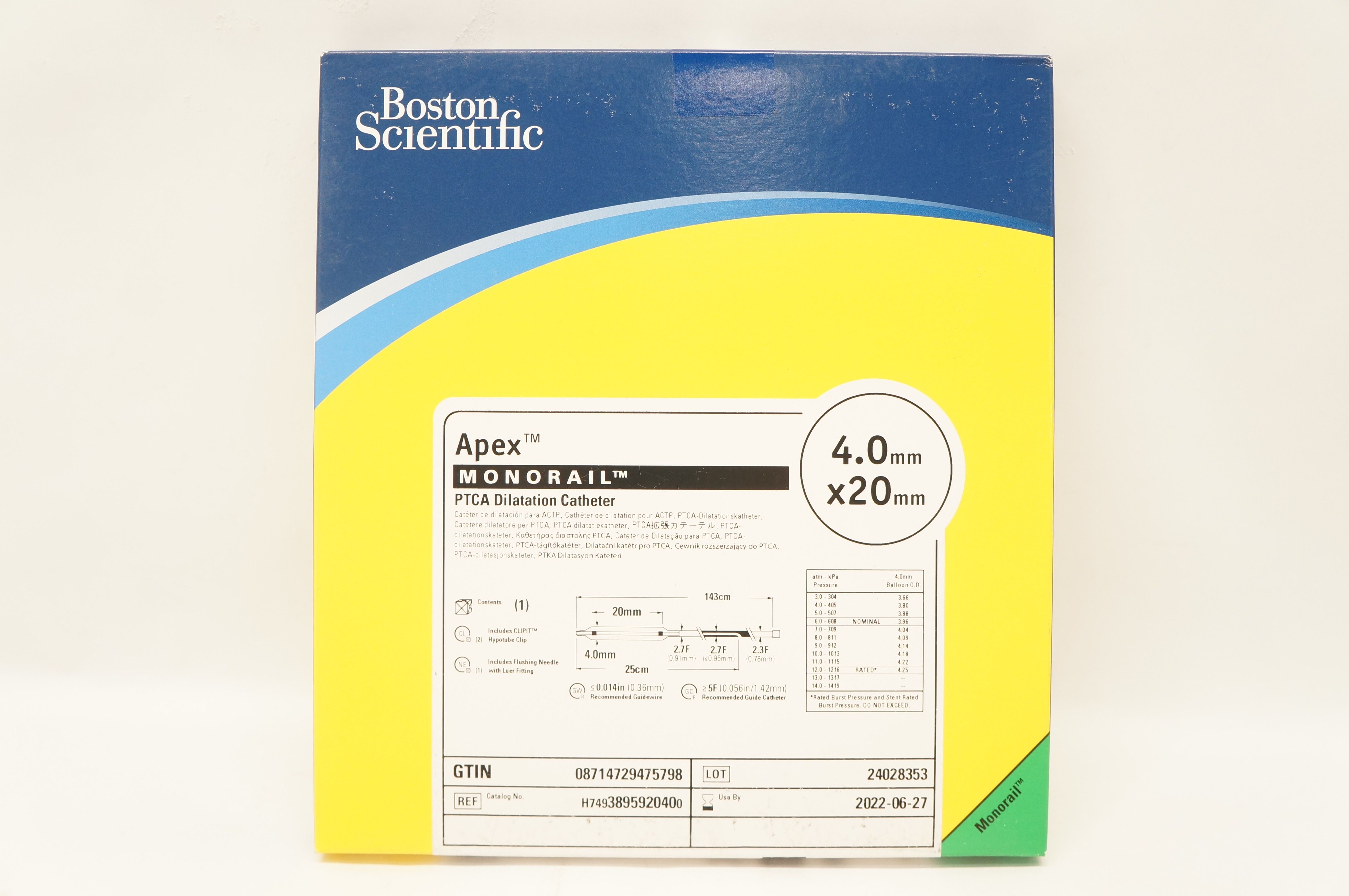 Boston Scientific 389592040 Apex Monorail PTCA Dilatation Cath. 4.0 x 20mm