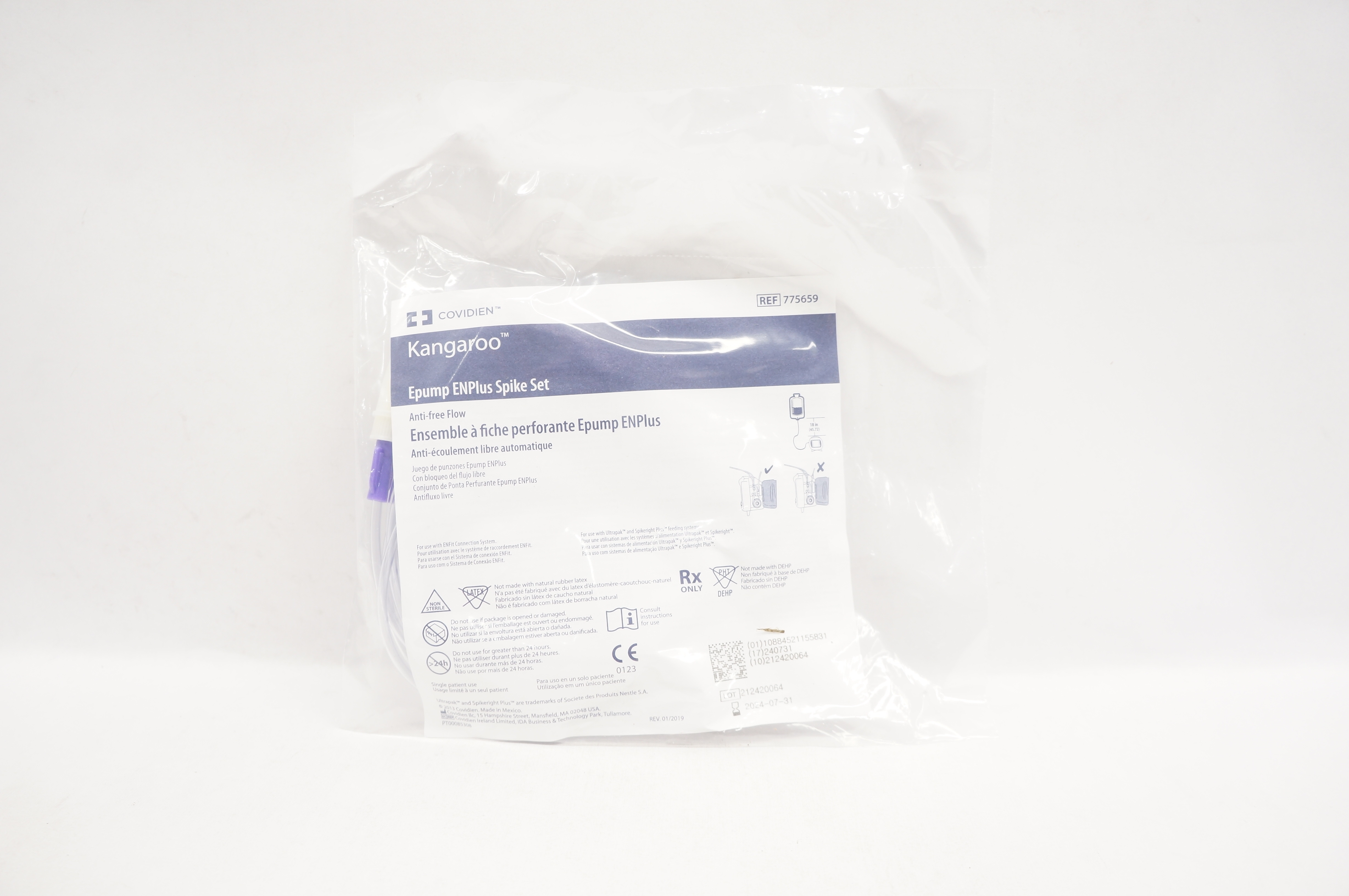Covidien 775659 Kangaroo Epump ENPlus Spike Set Anti-Free Flow