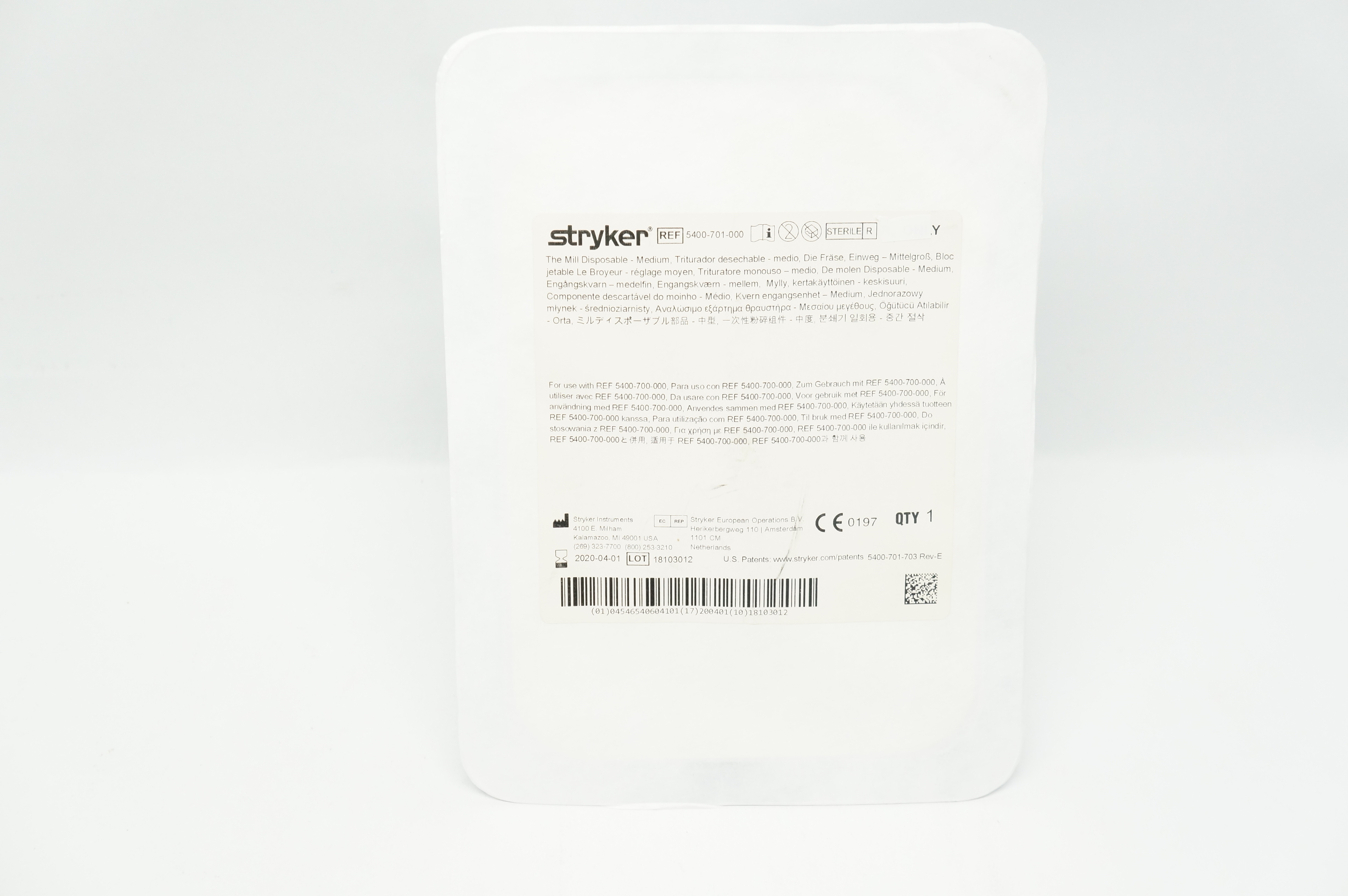 Stryker 5400-701-000 The Mill Disposable-Medium (x)