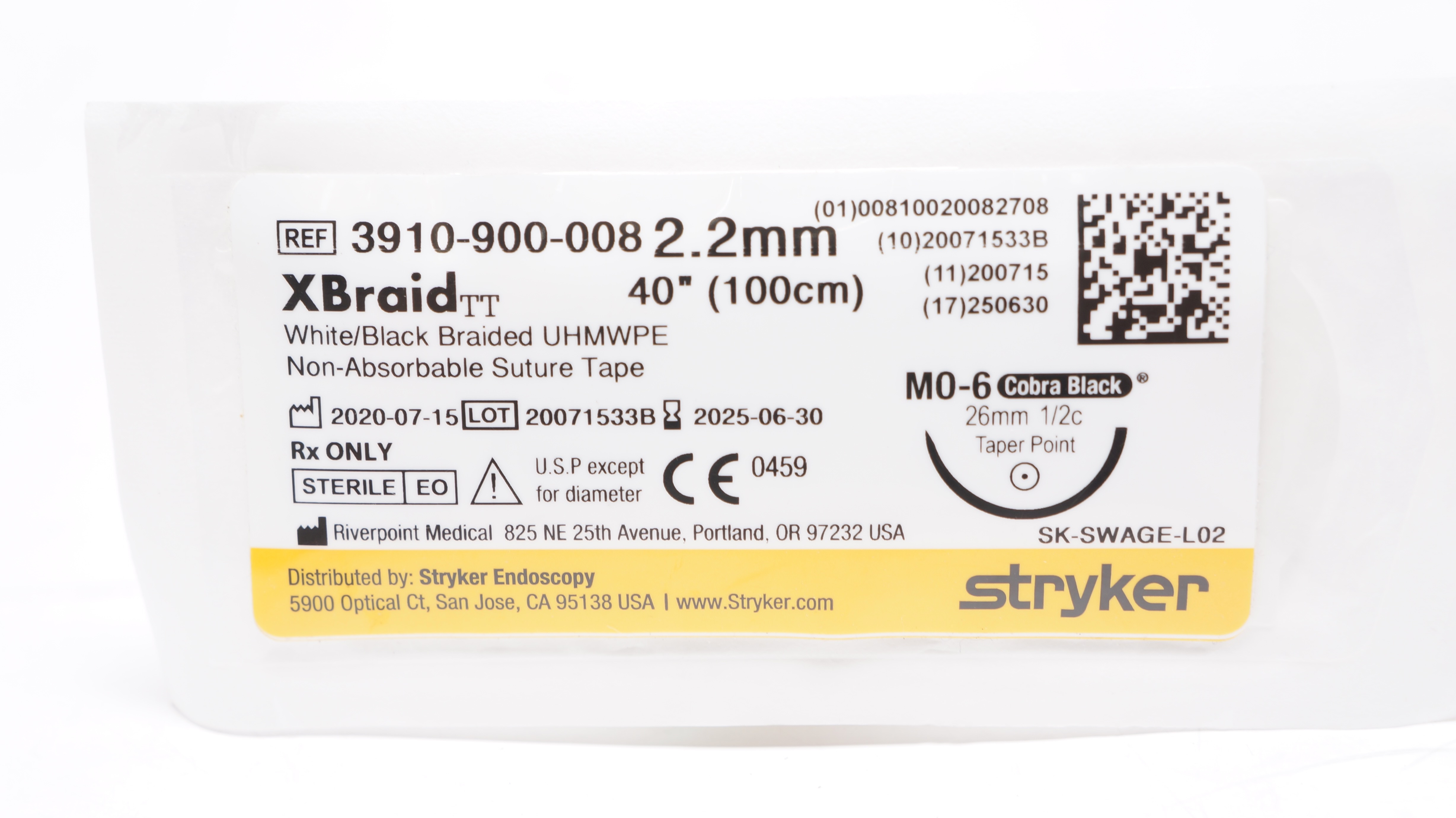 新品未使用 USA製 CALIFORNIA STORY SACRAMENTO Stryker 3910-900-008 XBraid Braided Stre Tape MO-6 26mm 1/2c