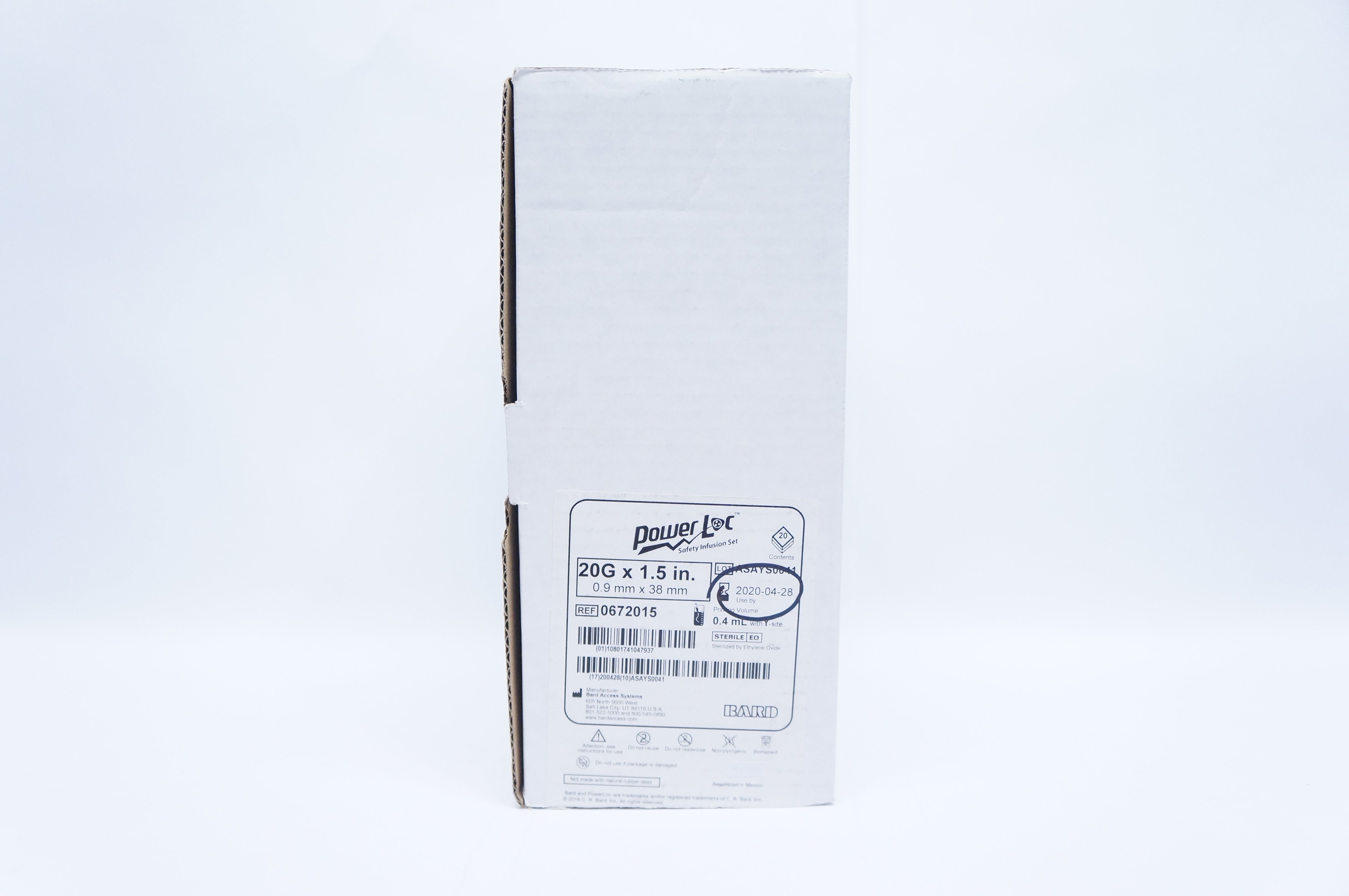 Bard 0672015 PowerLoc Safety Infusion Set 20G x 1.5inch (x) - Box of 20