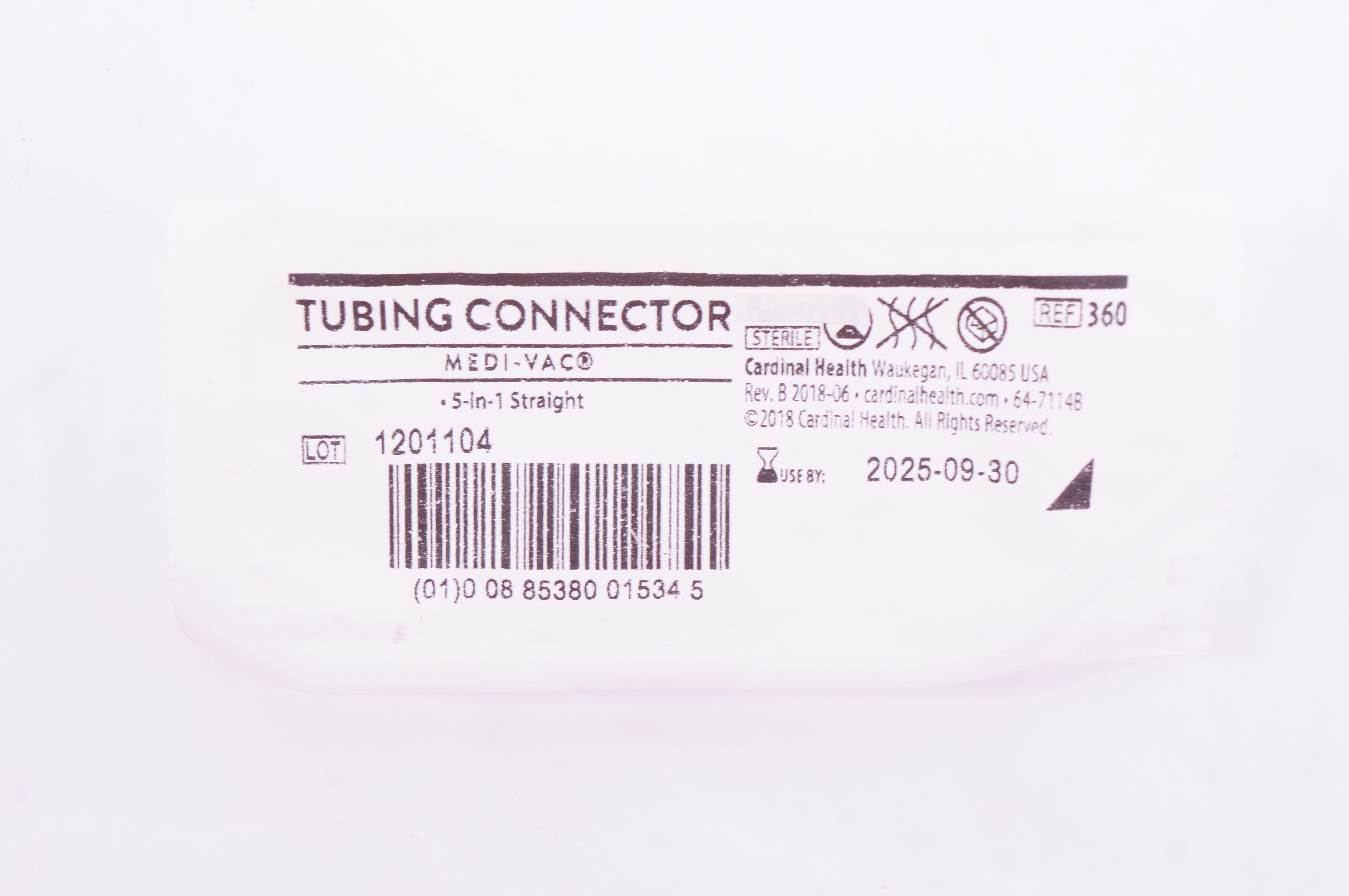 Cardinal Health 360 Medi-Vac Tubing Connector 5-in-1 Straight