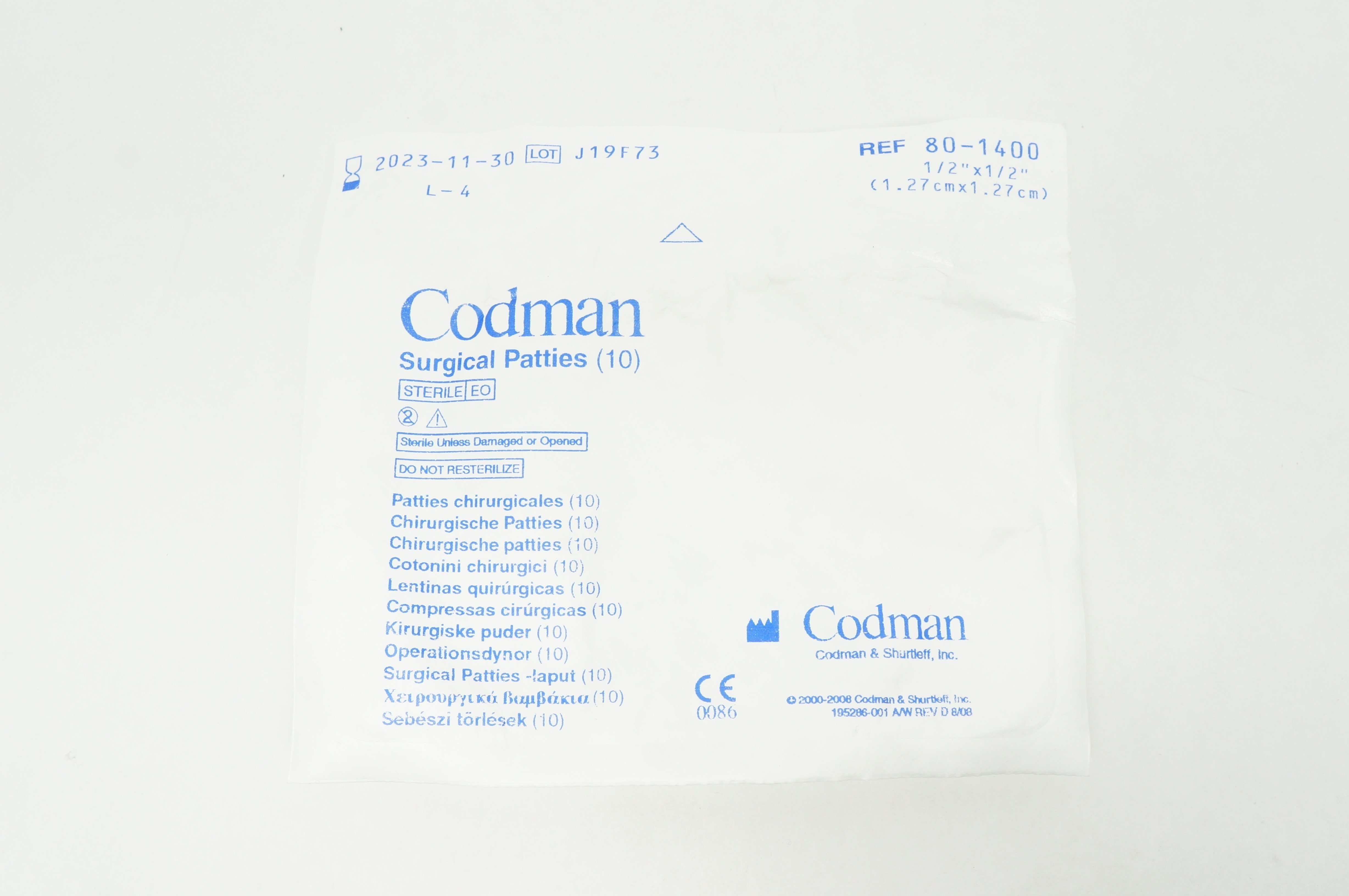 Codman 801400 Surgical Patties, 1/2inch x 1/2inch Pack of 10