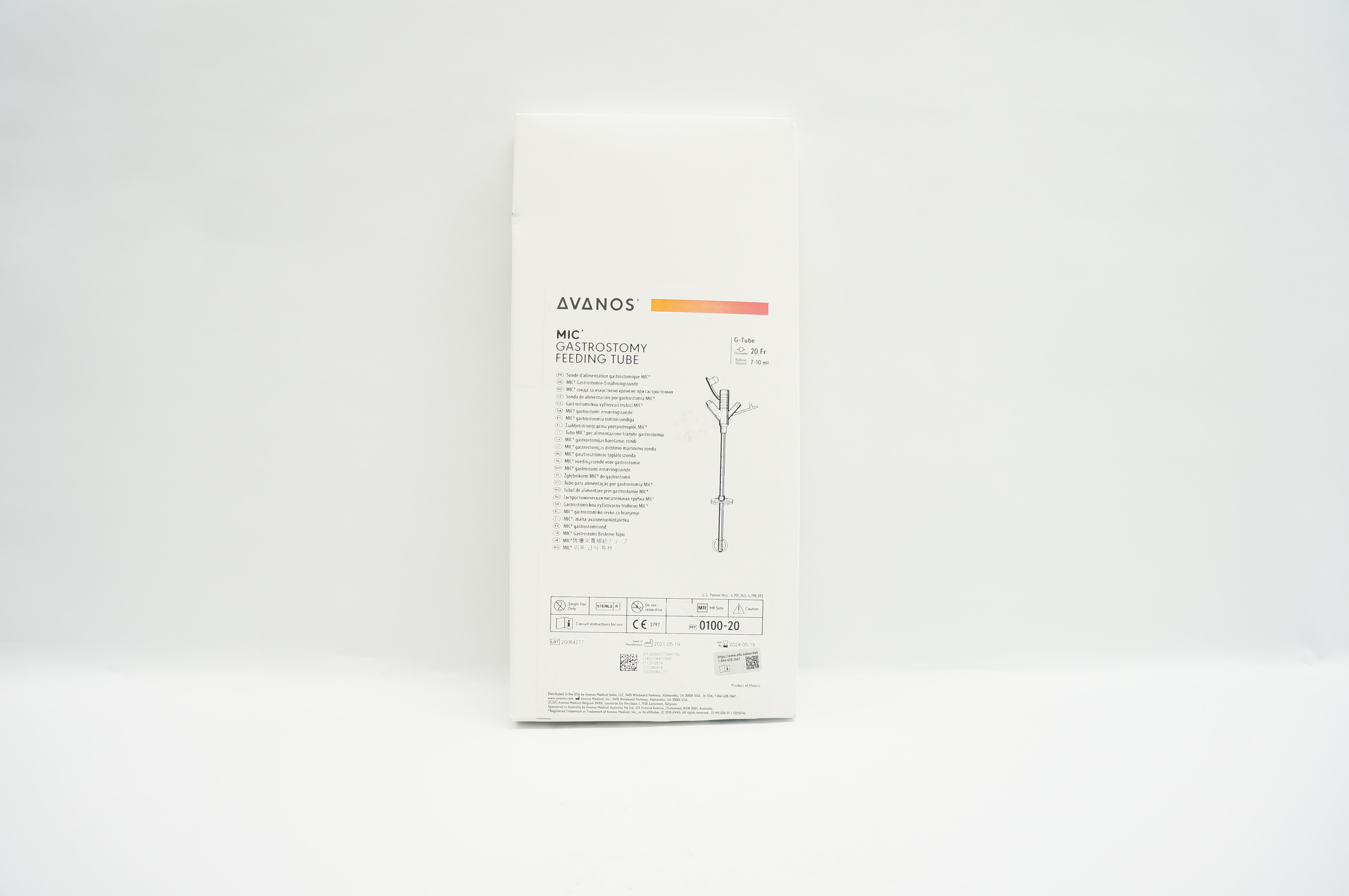 Avanos 0100-20 MIC Gastrostomy Feeding Tube 20Fr. 7-10ml