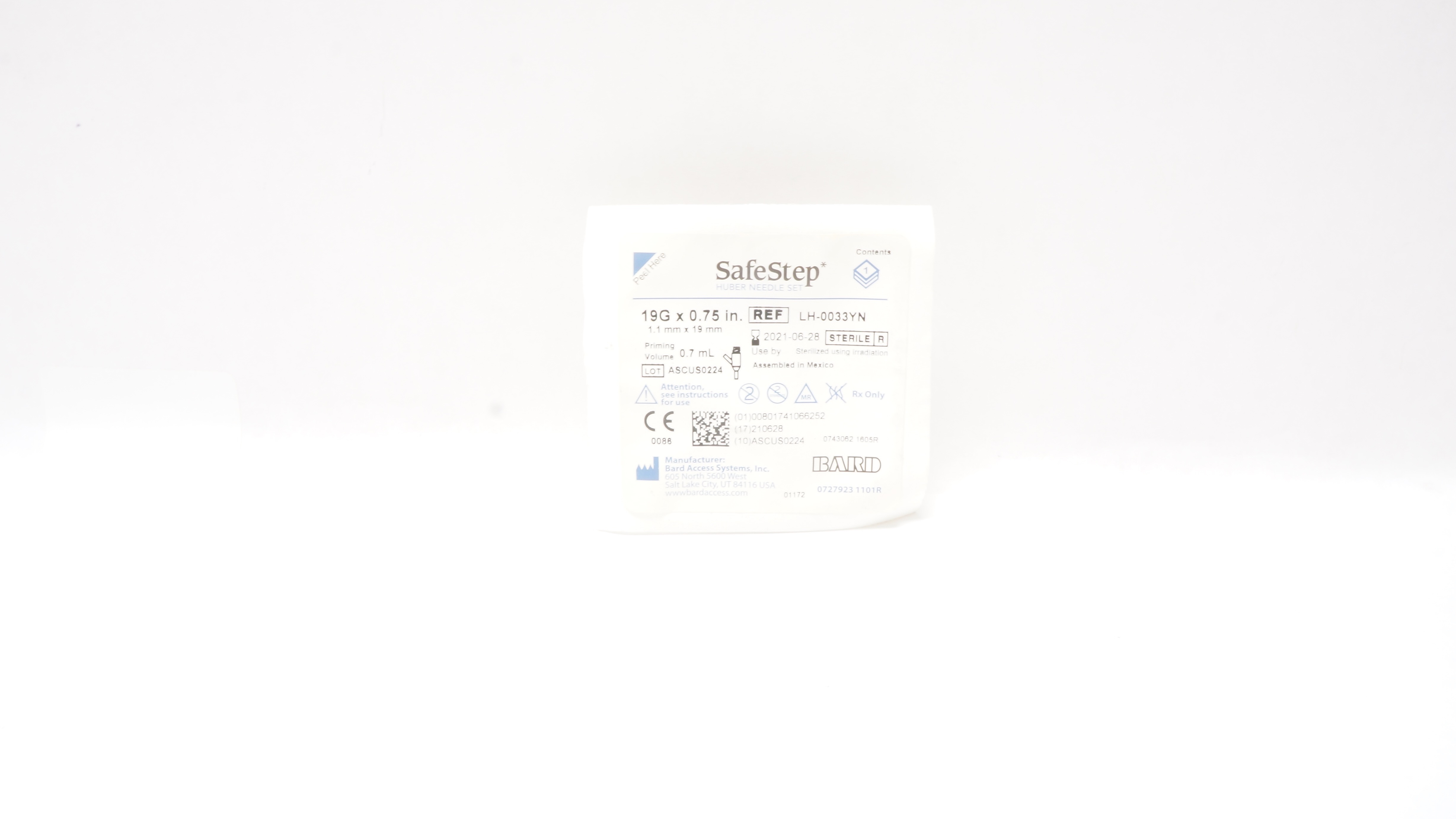 Bard LH-0033YN SafeStep Huber Ndle Set 19G x 0.75 inch Priming Volume 0.7mL
